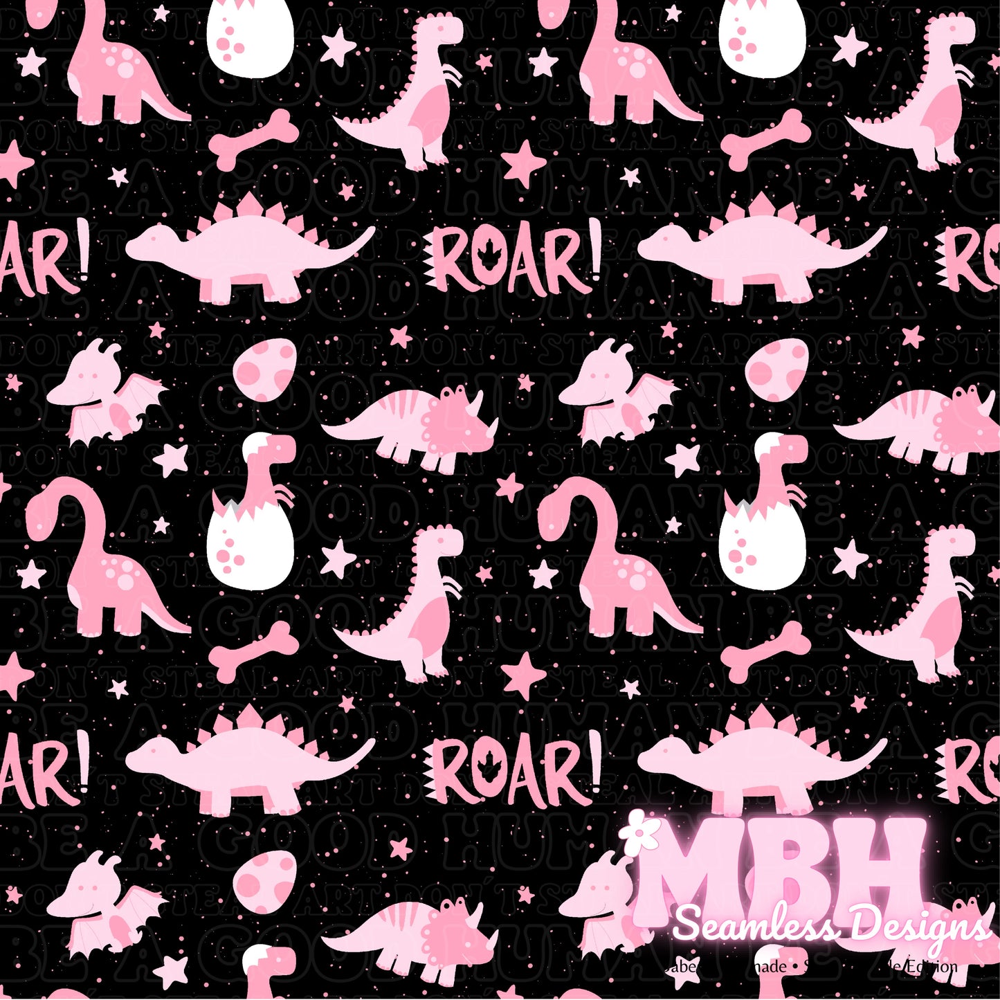Starry Pink Dinosaurs Seamless Pattern