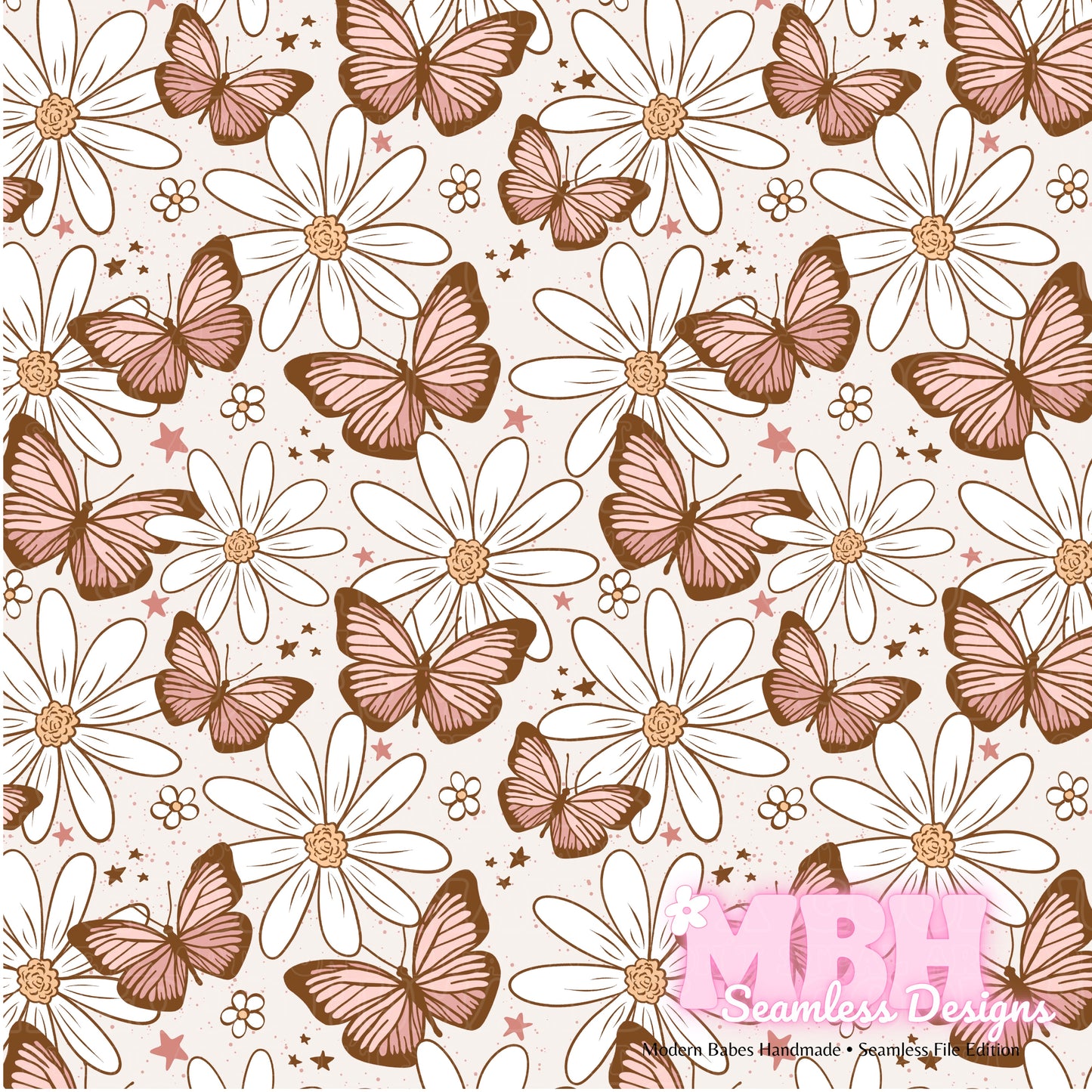 Mauve Pink Butterfly Floral ASSORTED COLORWAYS Seamless Pattern