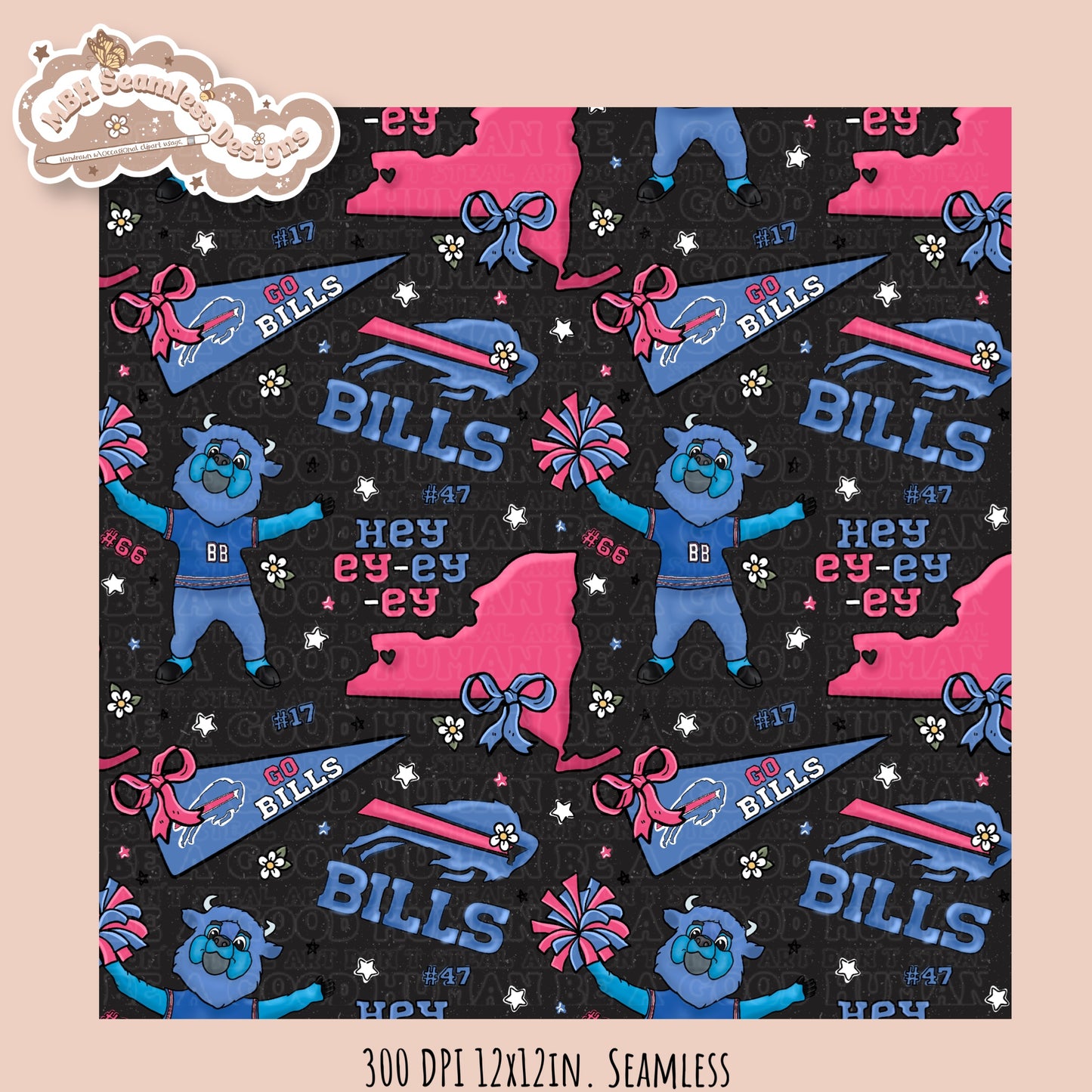 Bills x Daisies Football Seamless Pattern // Assorted Colorways