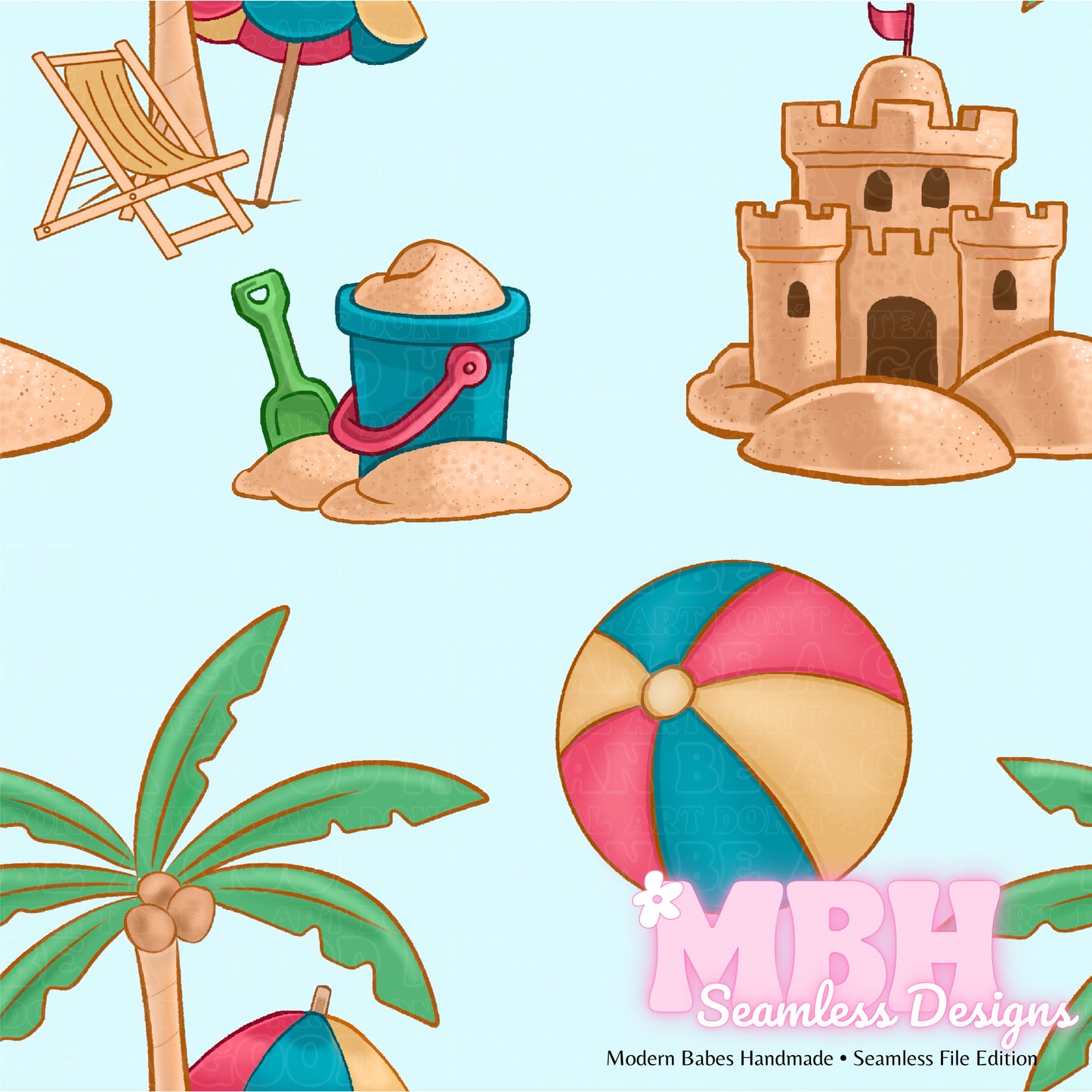 Sandcastles and Beachballs Seamless Pattern MULTIPLE COLORWAYS