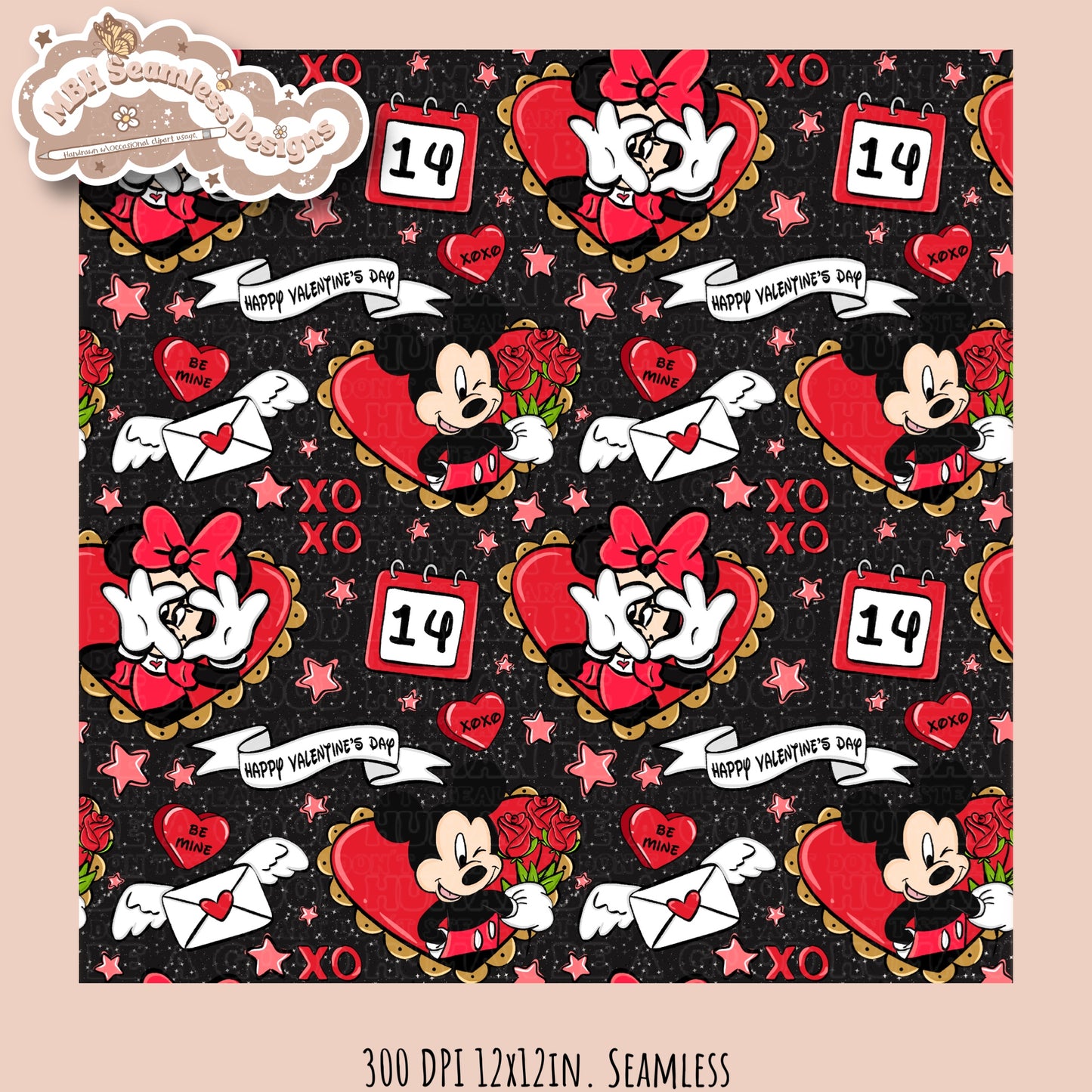 Mouse Hearts Valentine Seamless Pattern Multiple Colorways