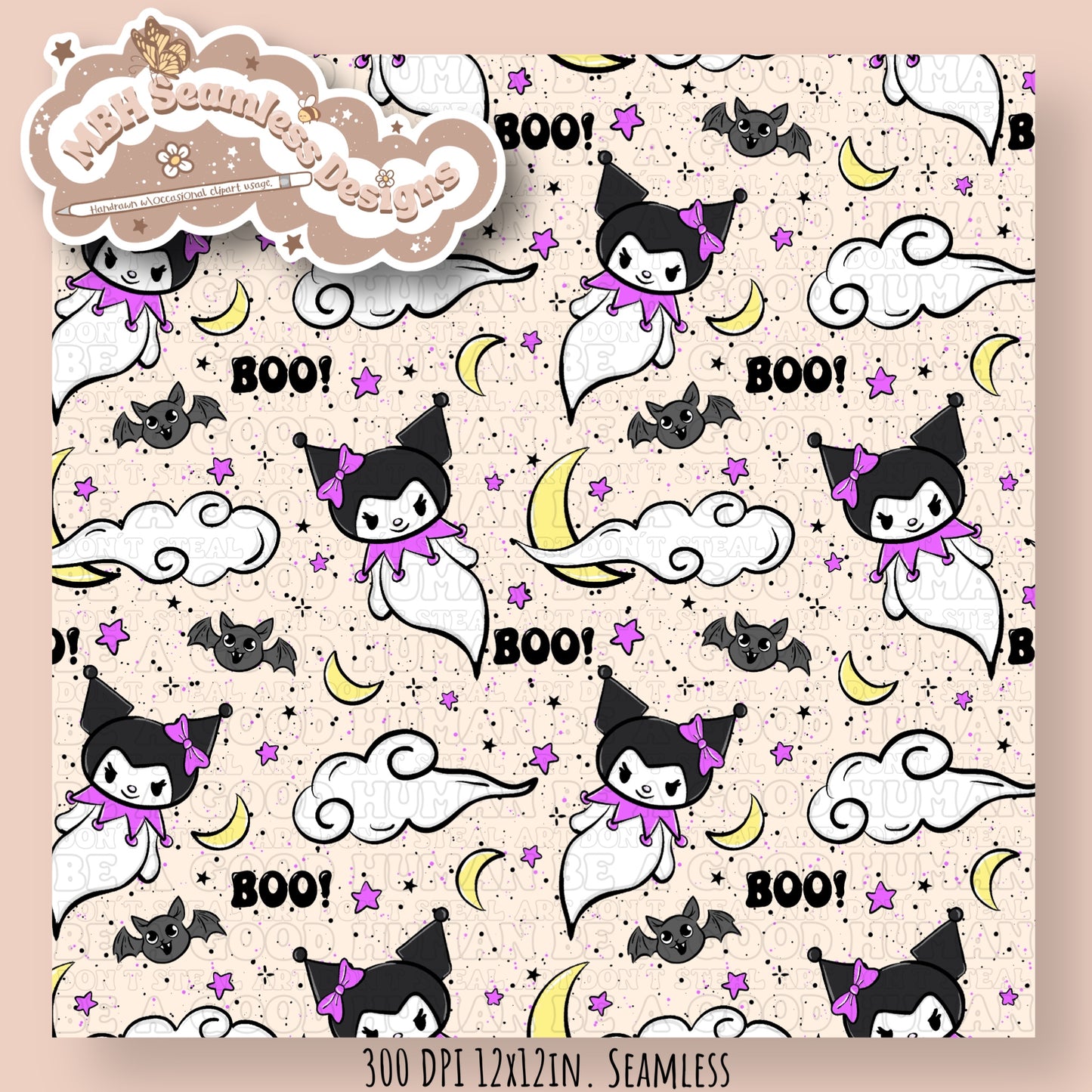 Kuromi Ghost Seamless Pattern MULTIPLE COLORWAYS