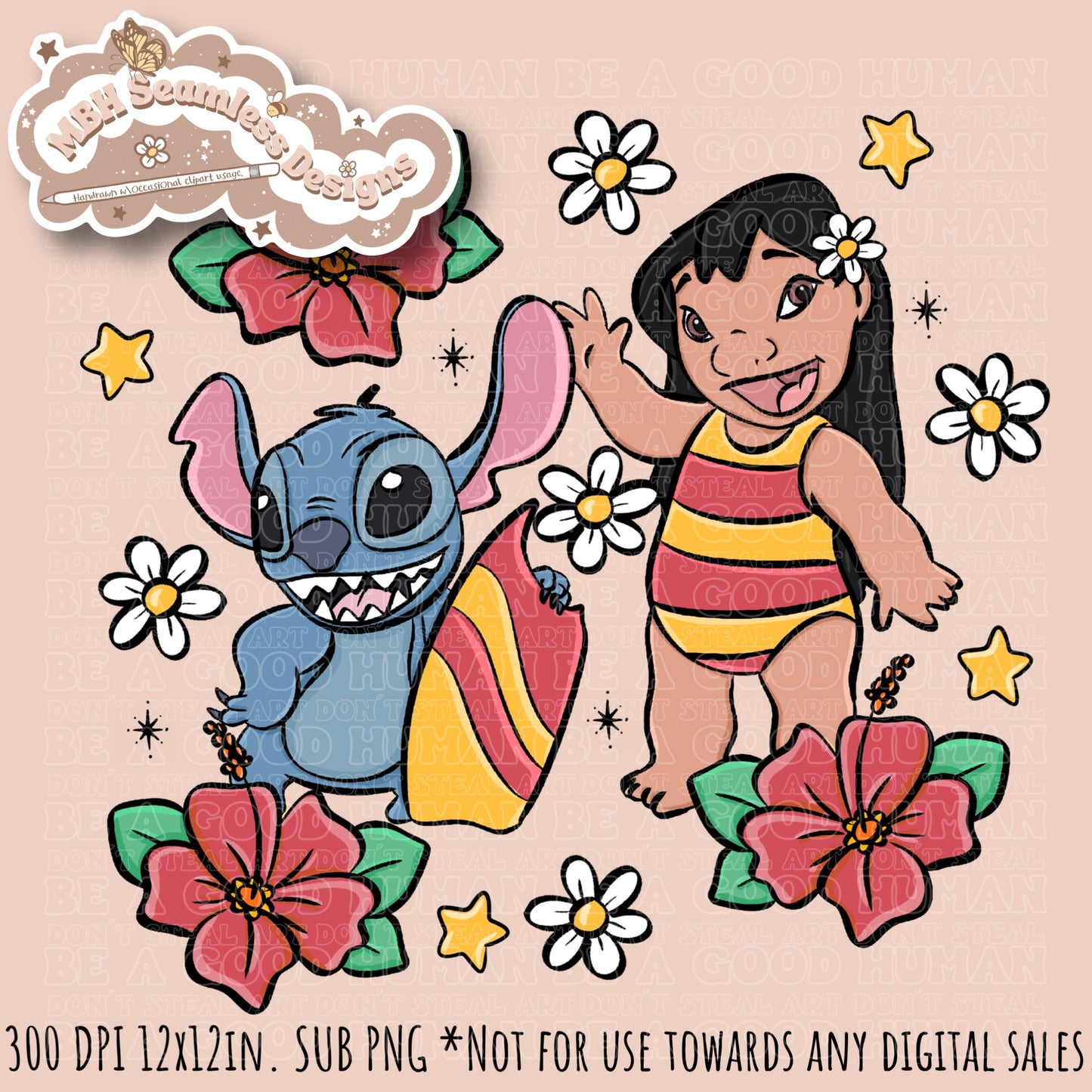 Lilo Stitch Beach Seamless Pattern & PNG MULTIPLE COLORWAY OPTIONS