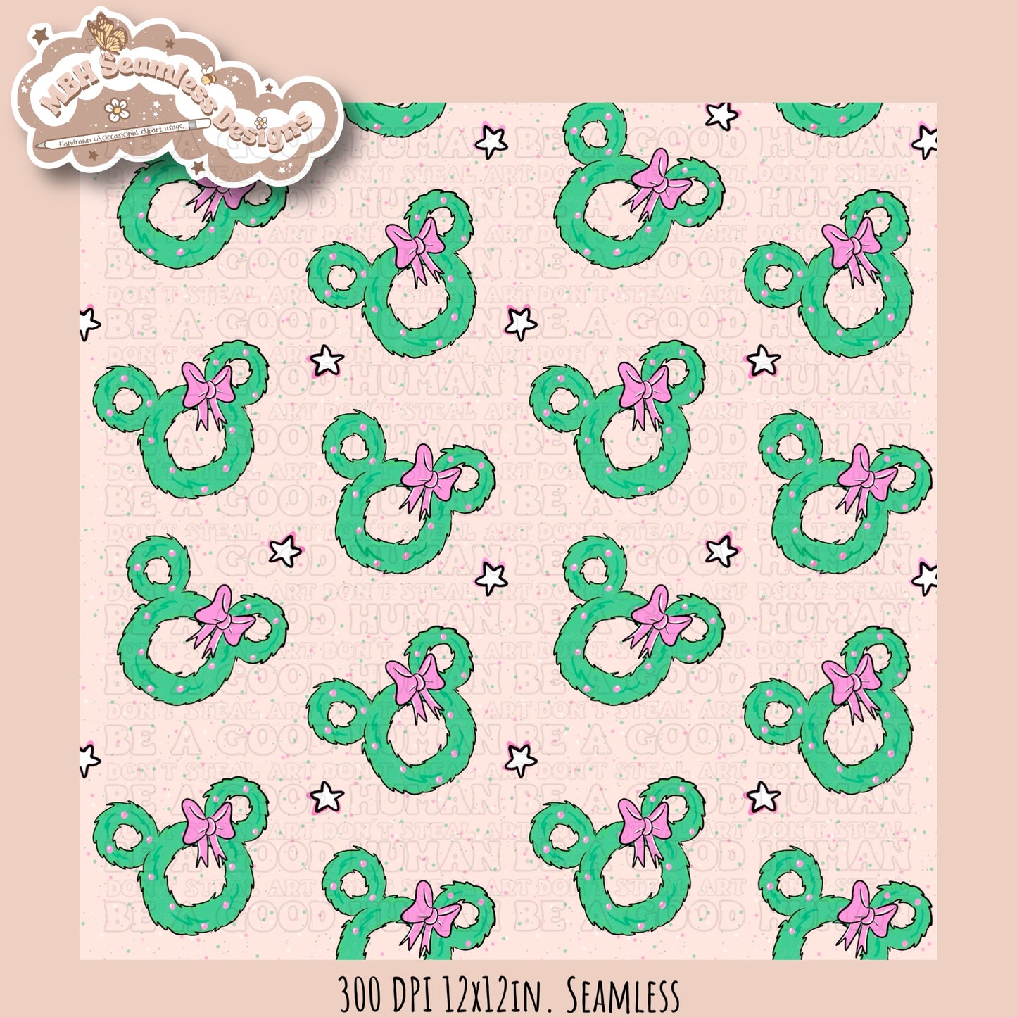Pink Mouse Wreath Seamless Pattern MULTIPLE COLORWAYS