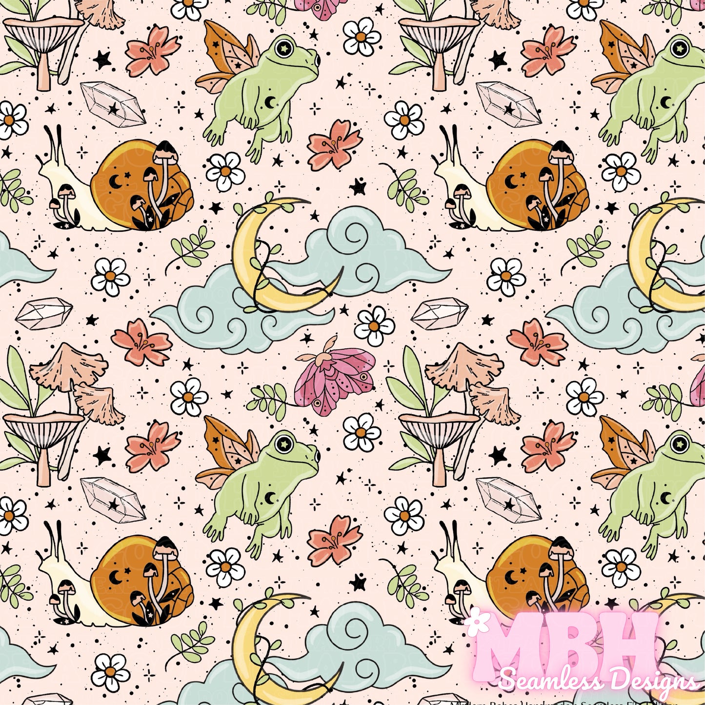 Mystical Cottagecore Assorted Colorways Seamless Pattern
