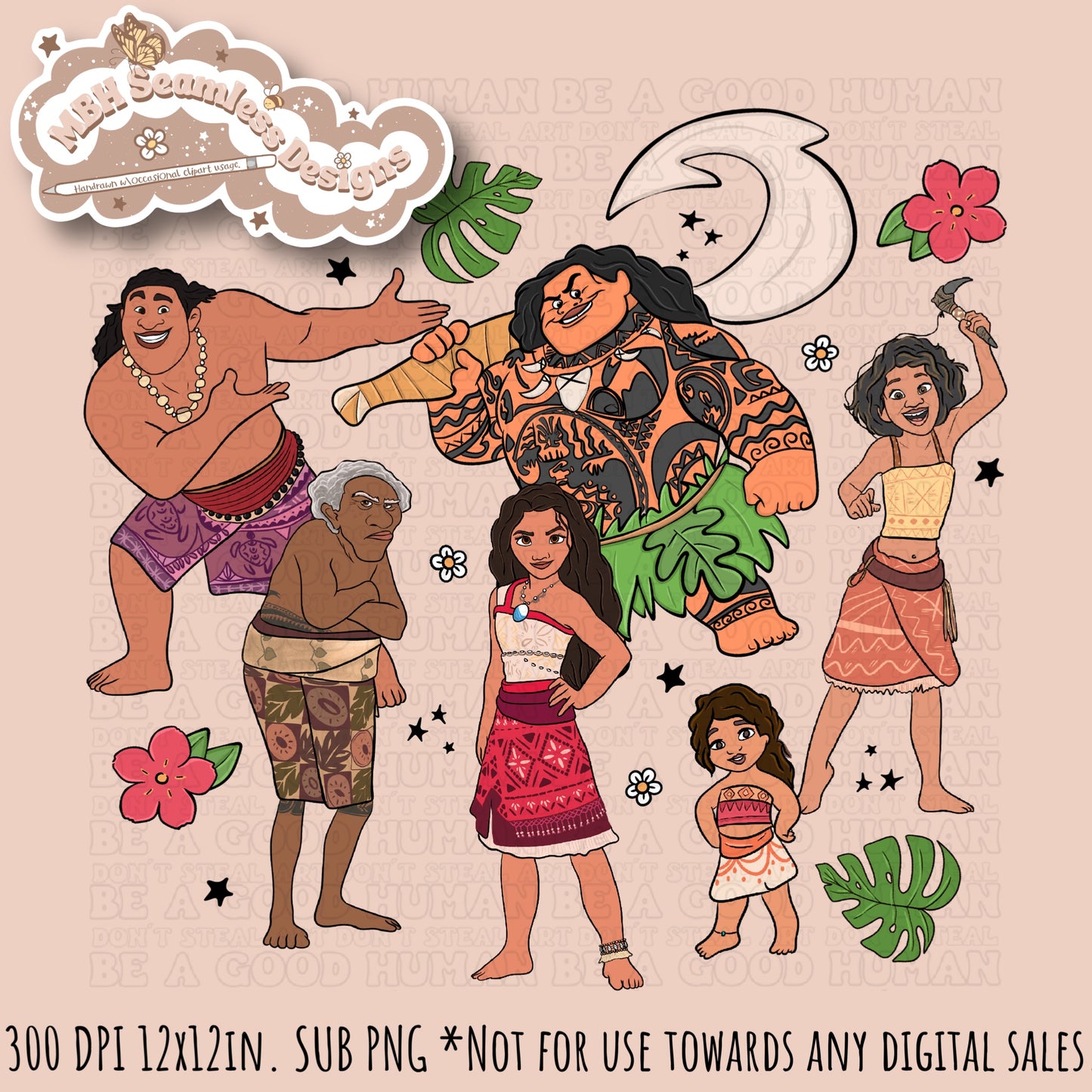 Ocean Princess 2 Seamless Pattern // PNG • Multiple Colorway Options