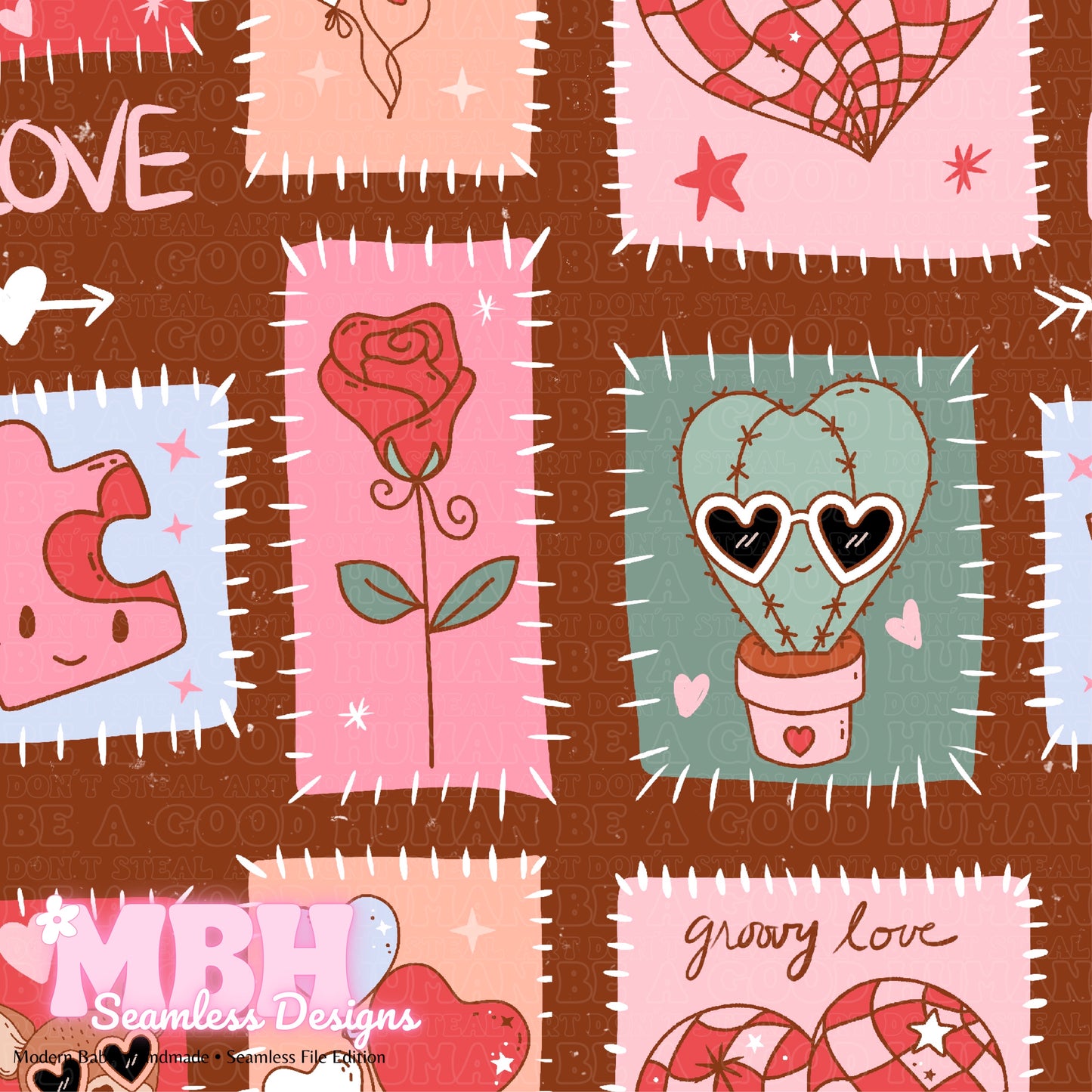 Groovy Valentine Patchwork Seamless Pattern