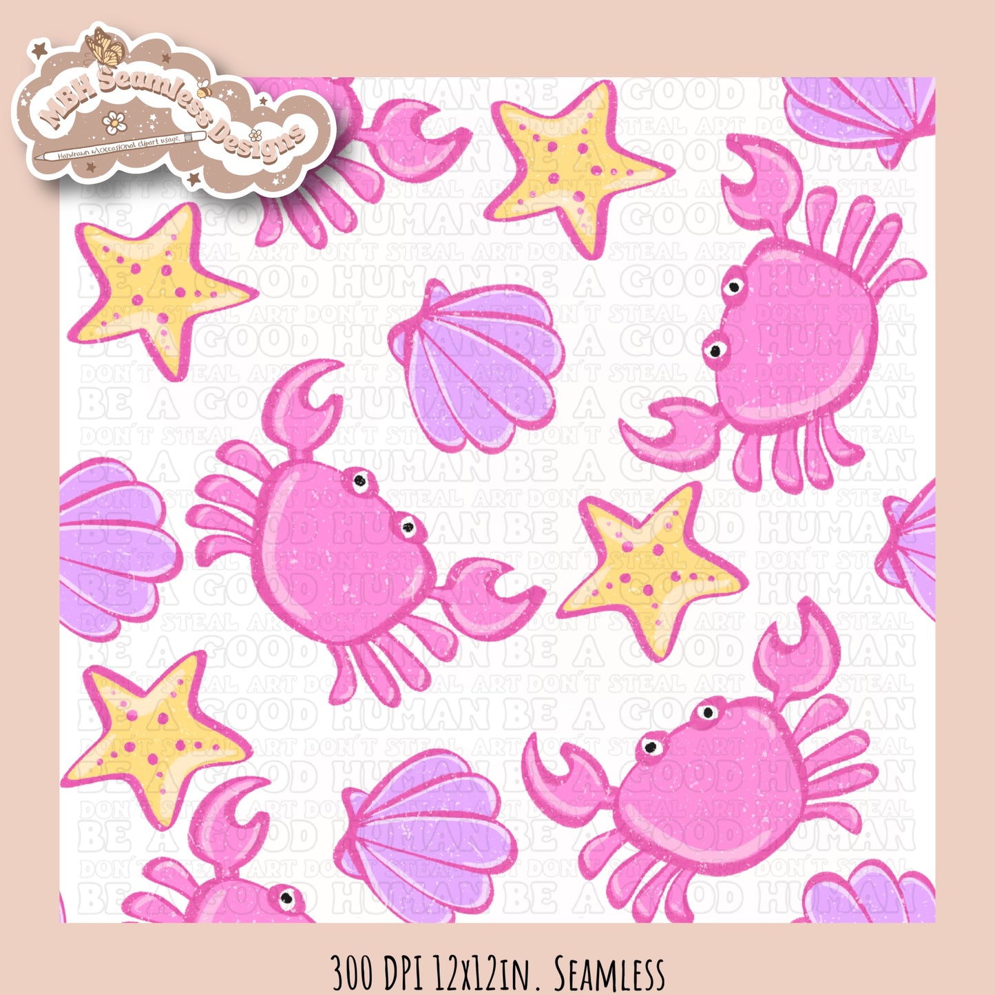 Girly Crabs Seamless Pattern & PNG•Multiple Colorway Options