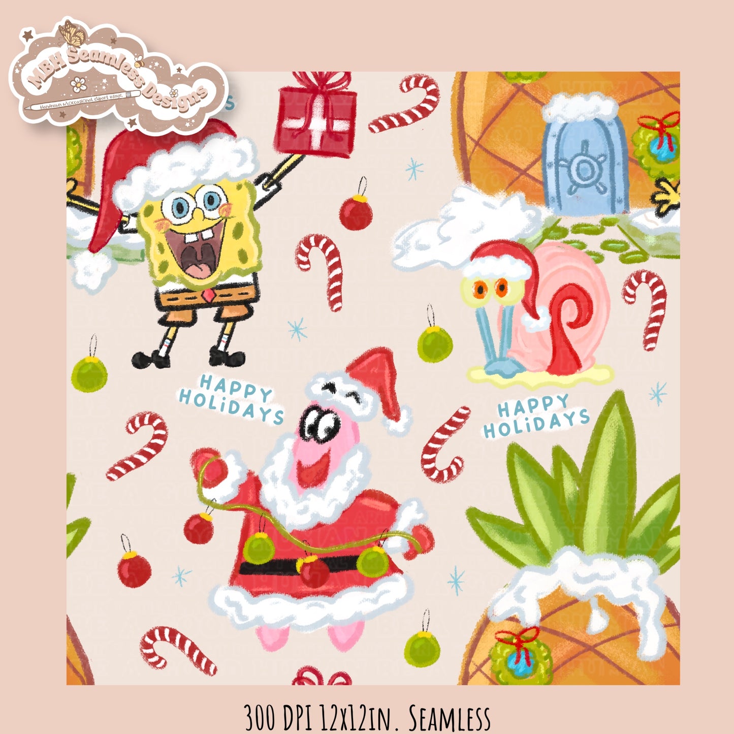 Holiday SpongeBob Seamless Pattern // Assorted Colorways