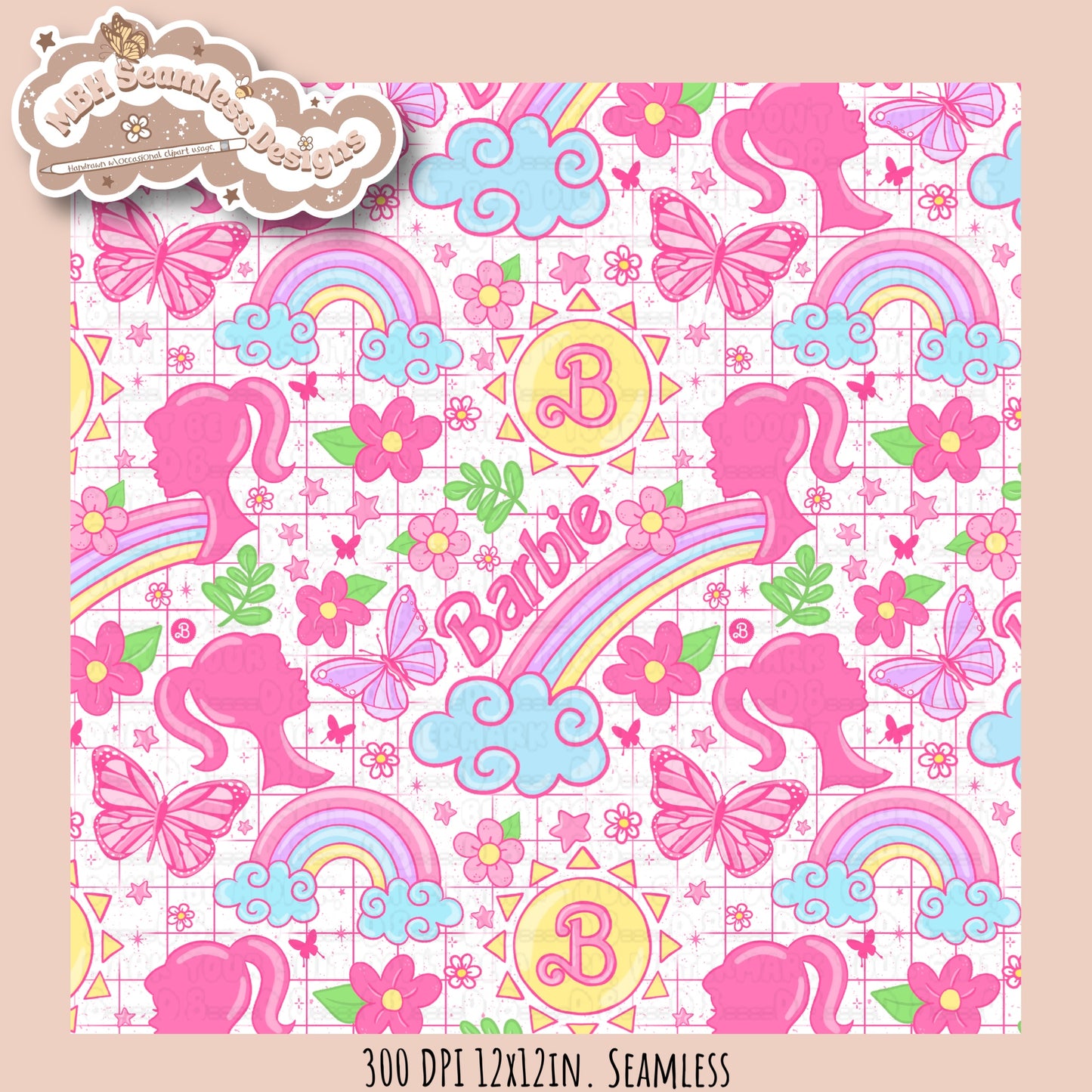 Spring Barbie Seamless Pattern MULTIPLE COLORWAYS
