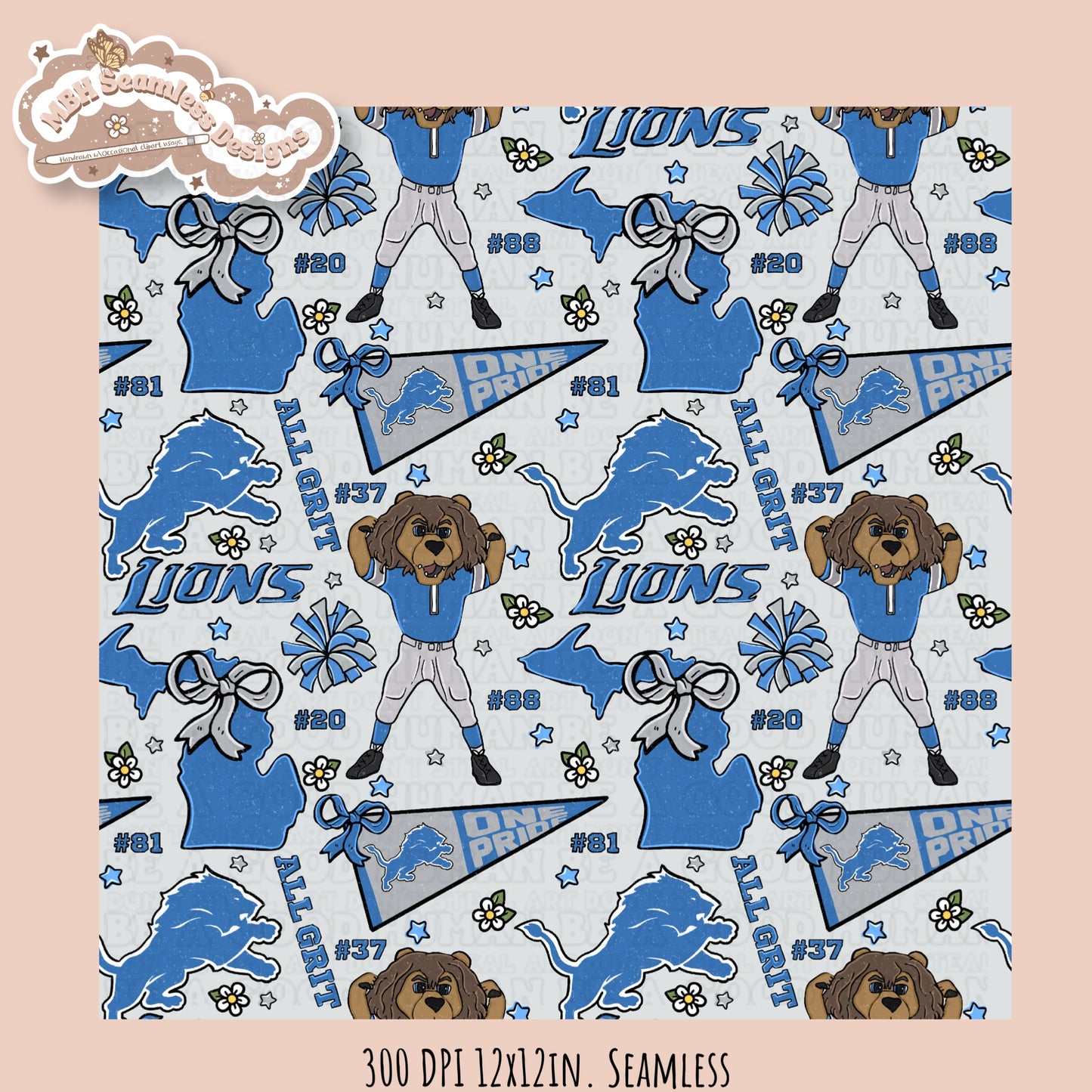Lions x Daisies Football Seamless Pattern // Assorted Colorways