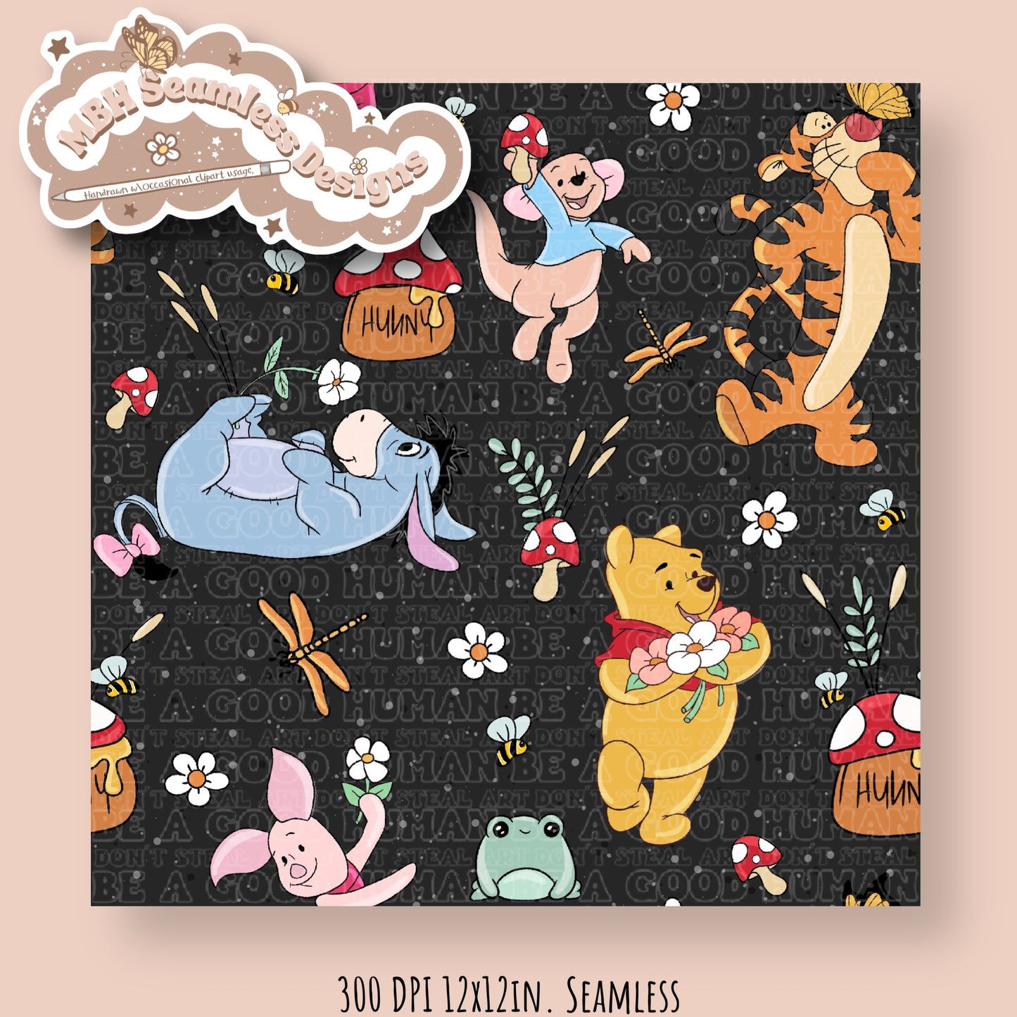 Cottagecore Pooh & Friends MULTIPLE COLORWAYS Seamless Pattern