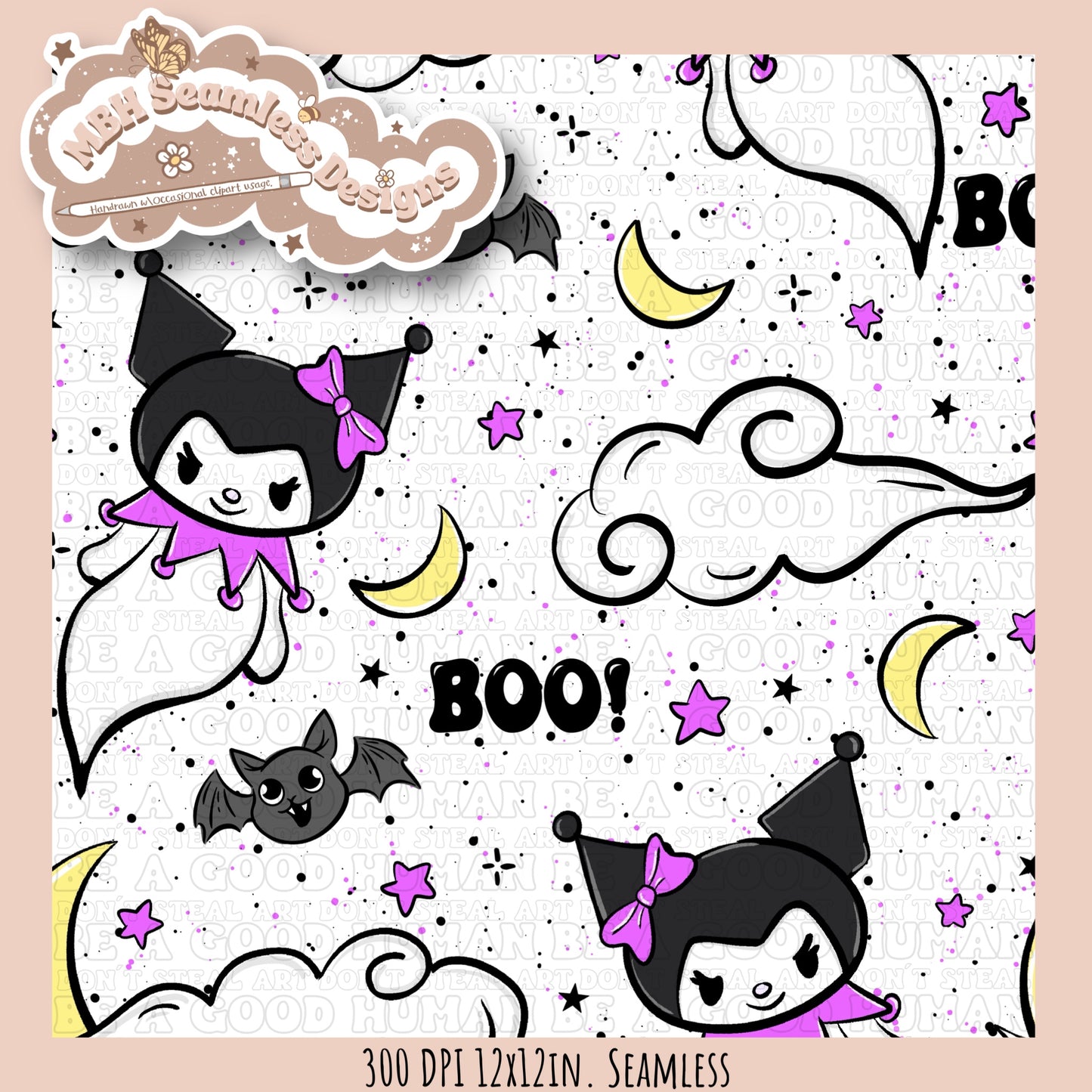 Kuromi Ghost Seamless Pattern MULTIPLE COLORWAYS