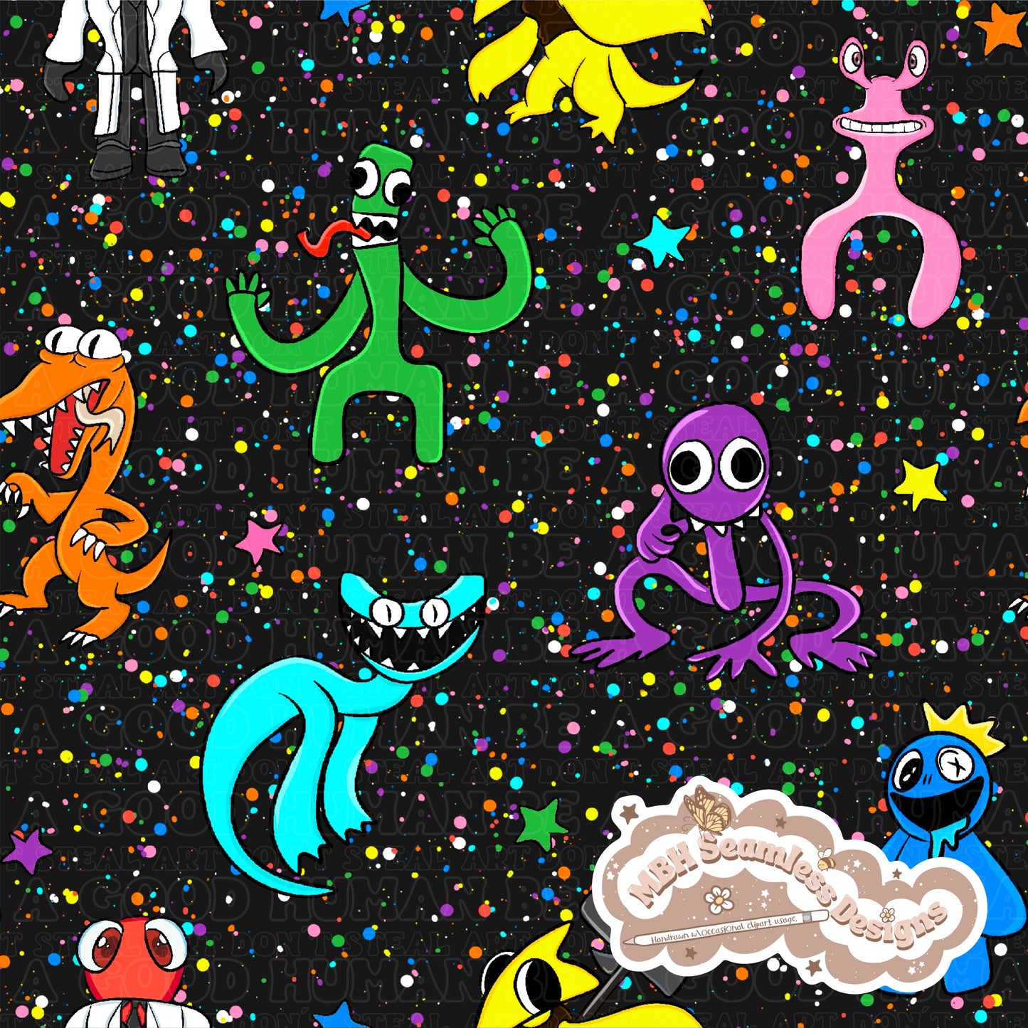Rainbow Friends Spex Seamless Pattern & PNG MULTIPLE COLORWAYS