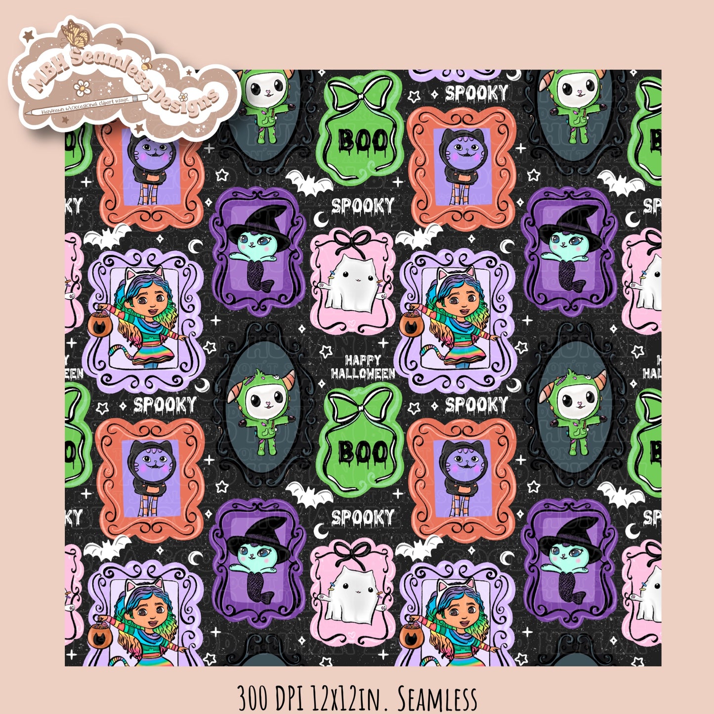 Gabby Spooky Frames Seamless Pattern // PNG // Assorted Colorways