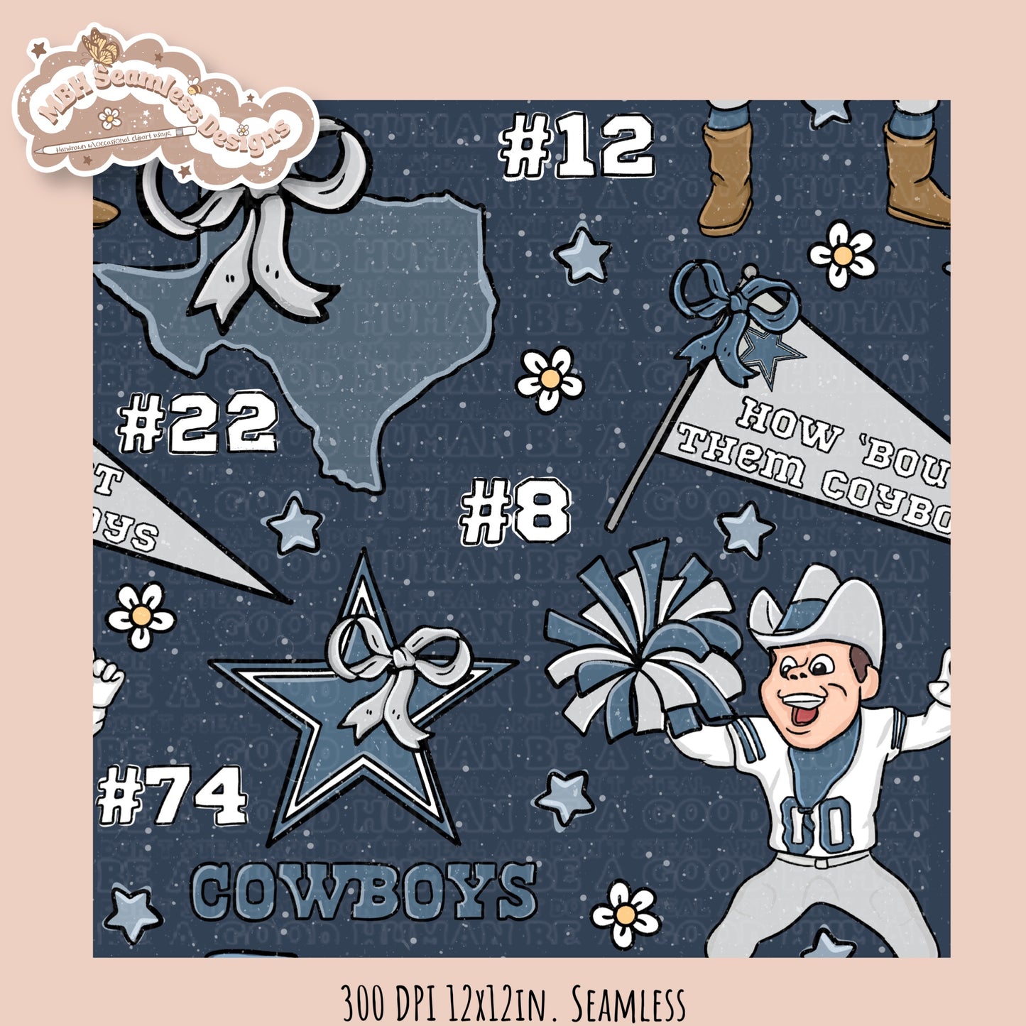 Cowboys x Daisies Football Seamless Pattern // Assorted Colorways
