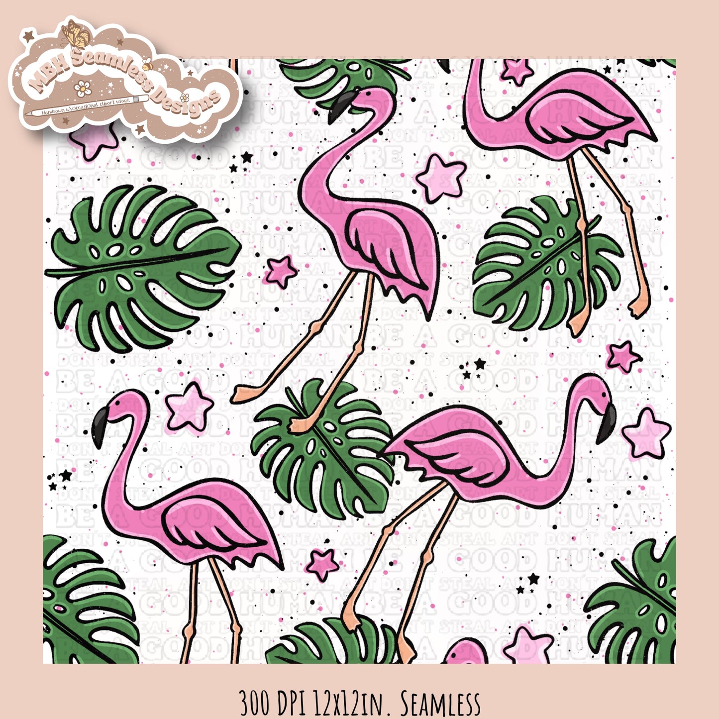 Pink Flamingos Seamless Pattern MULTIPLE COLORWAY OPTIONS