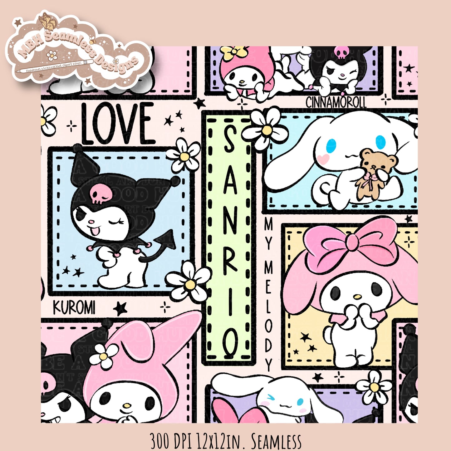 Sanrio Friends Floral Patchwork Seamless Pattern•Multiple Colorways