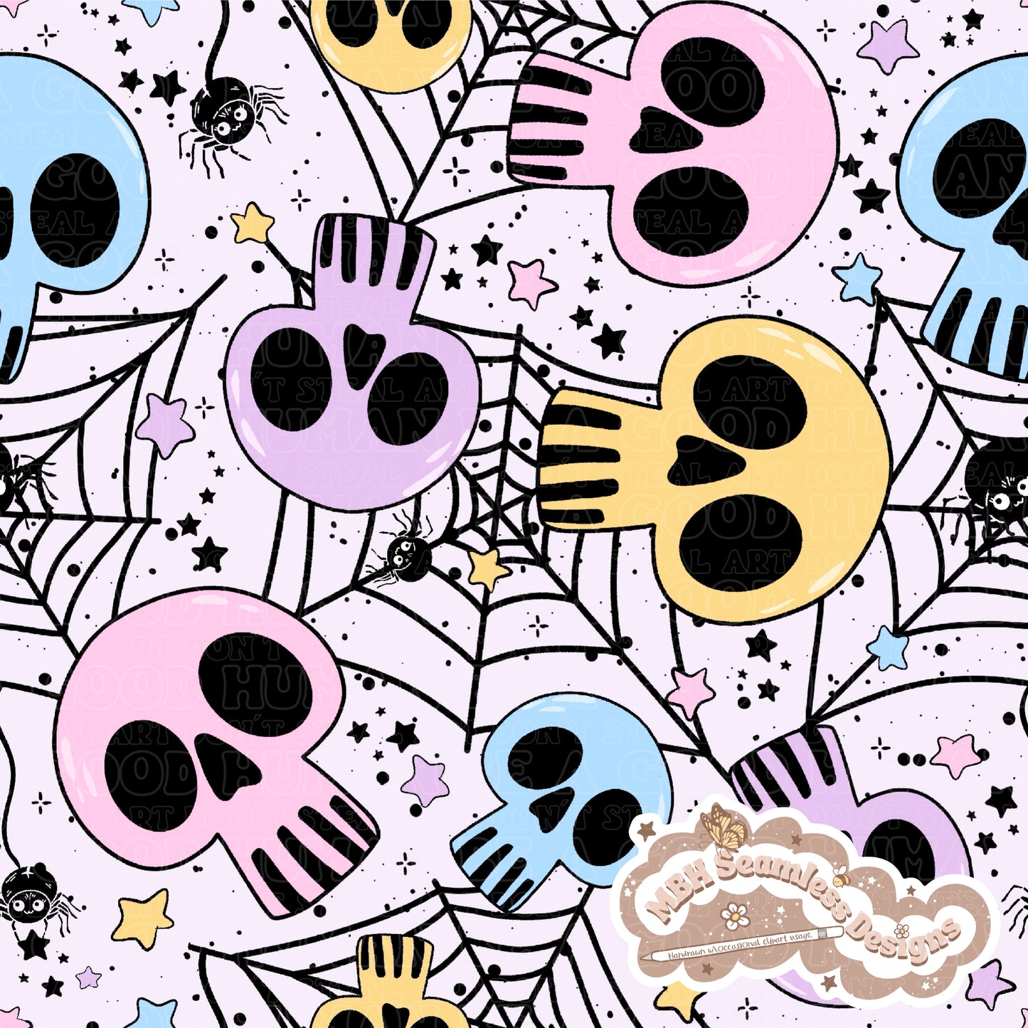 Pastel Spiderweb Skulls Seamless Pattern // COORDS • MULTIPLE COLORWAYS