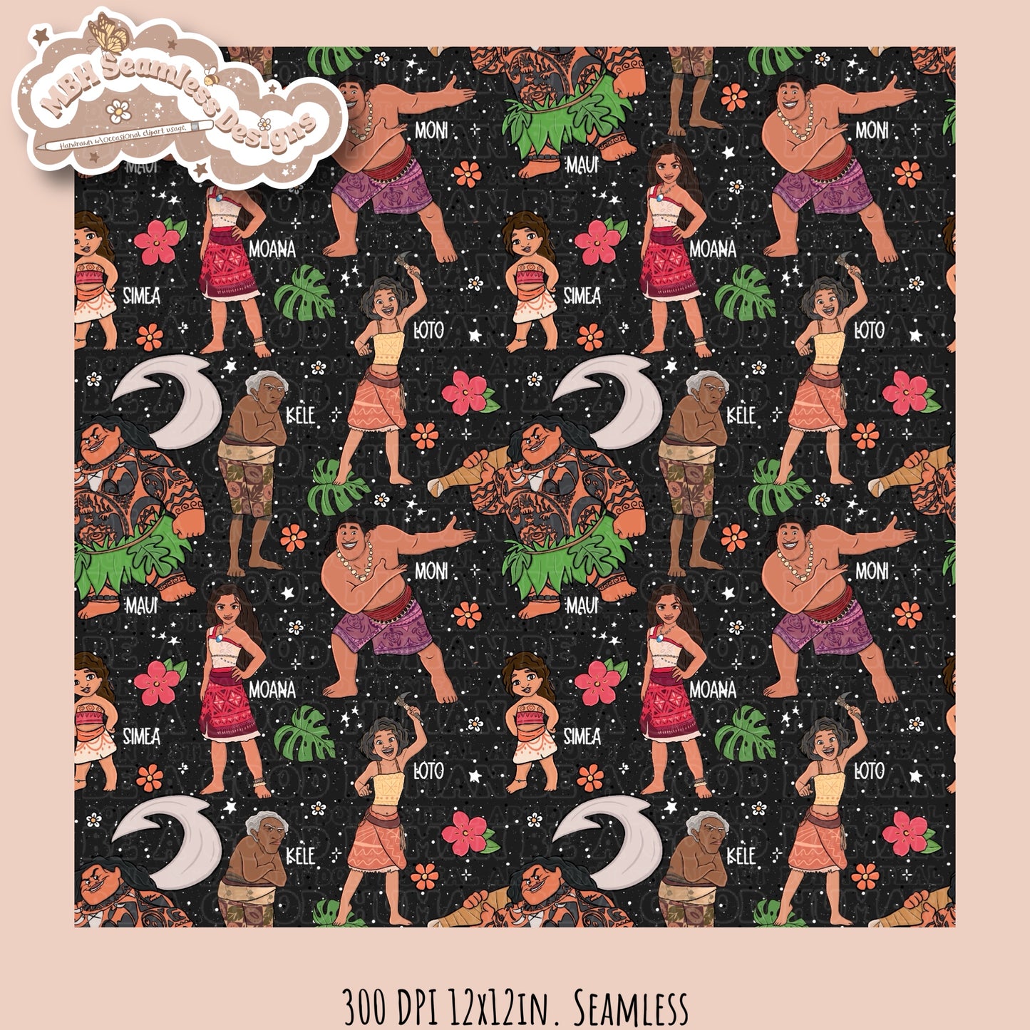 Ocean Princess 2 Seamless Pattern & PNG Multiple Colorway Options