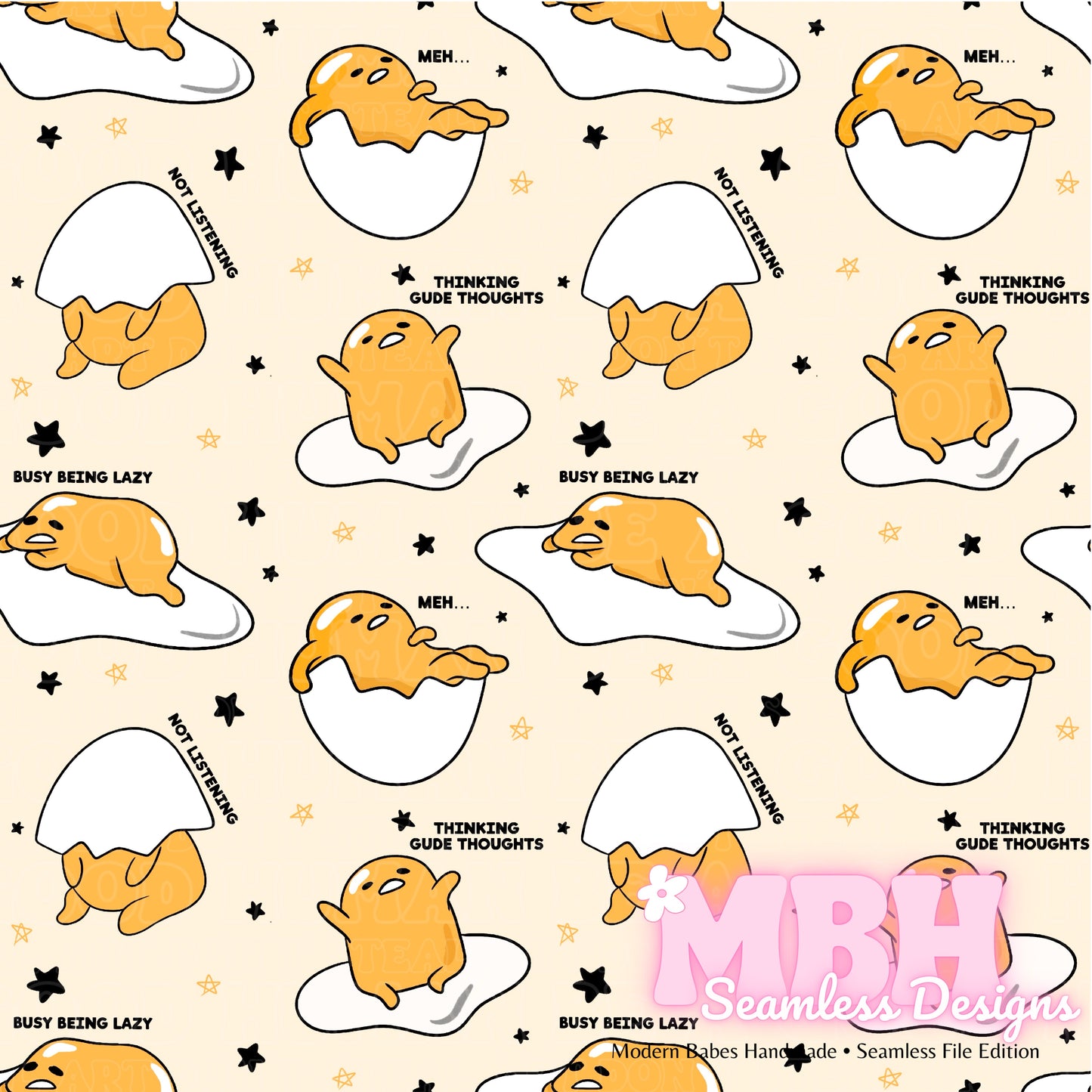 Gudetama Quotes Seamless Pattern MULTIPLE COLORWAYS