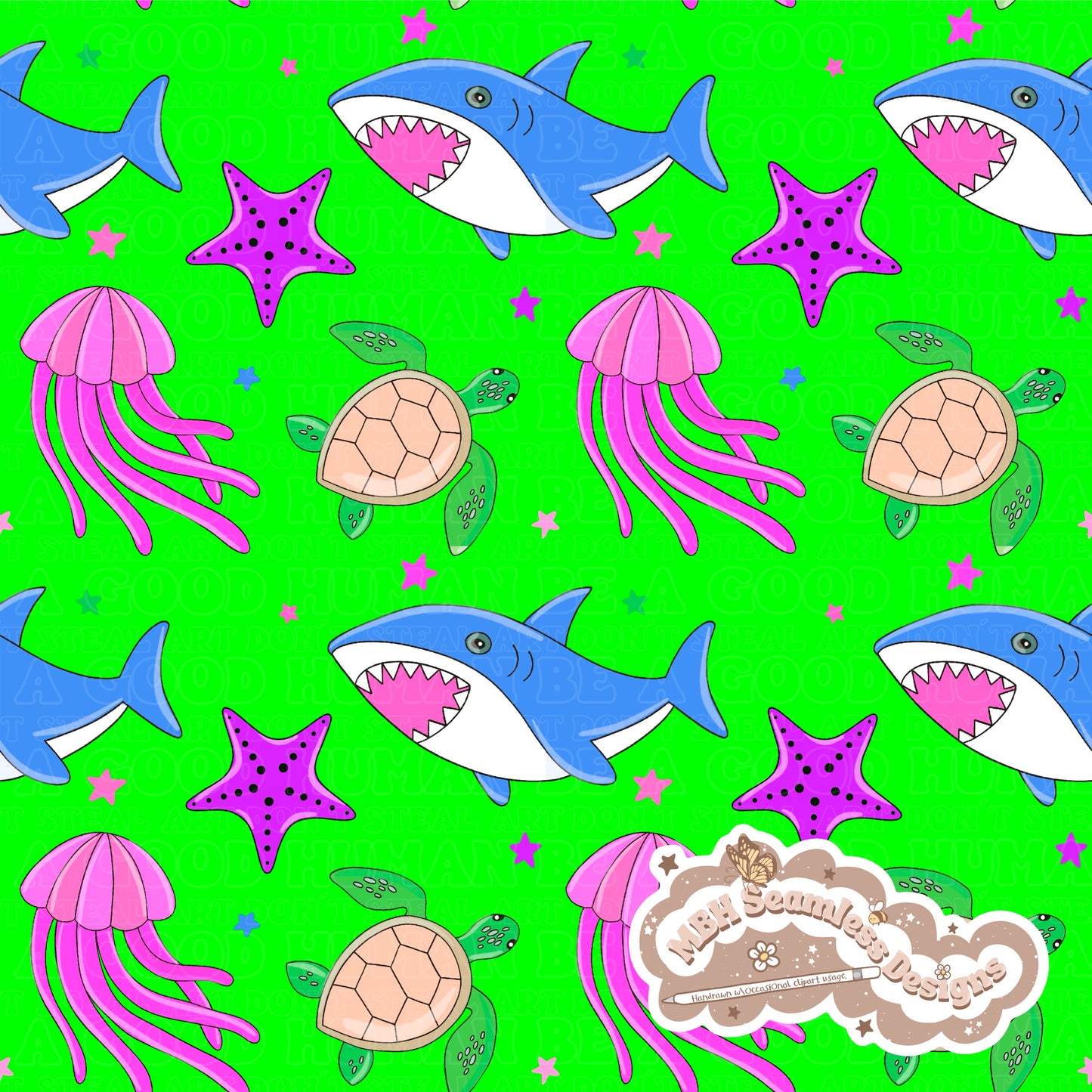 Ocean Life SAFE SWIM Seamless Pattern MULTIPLE COLORWAYS