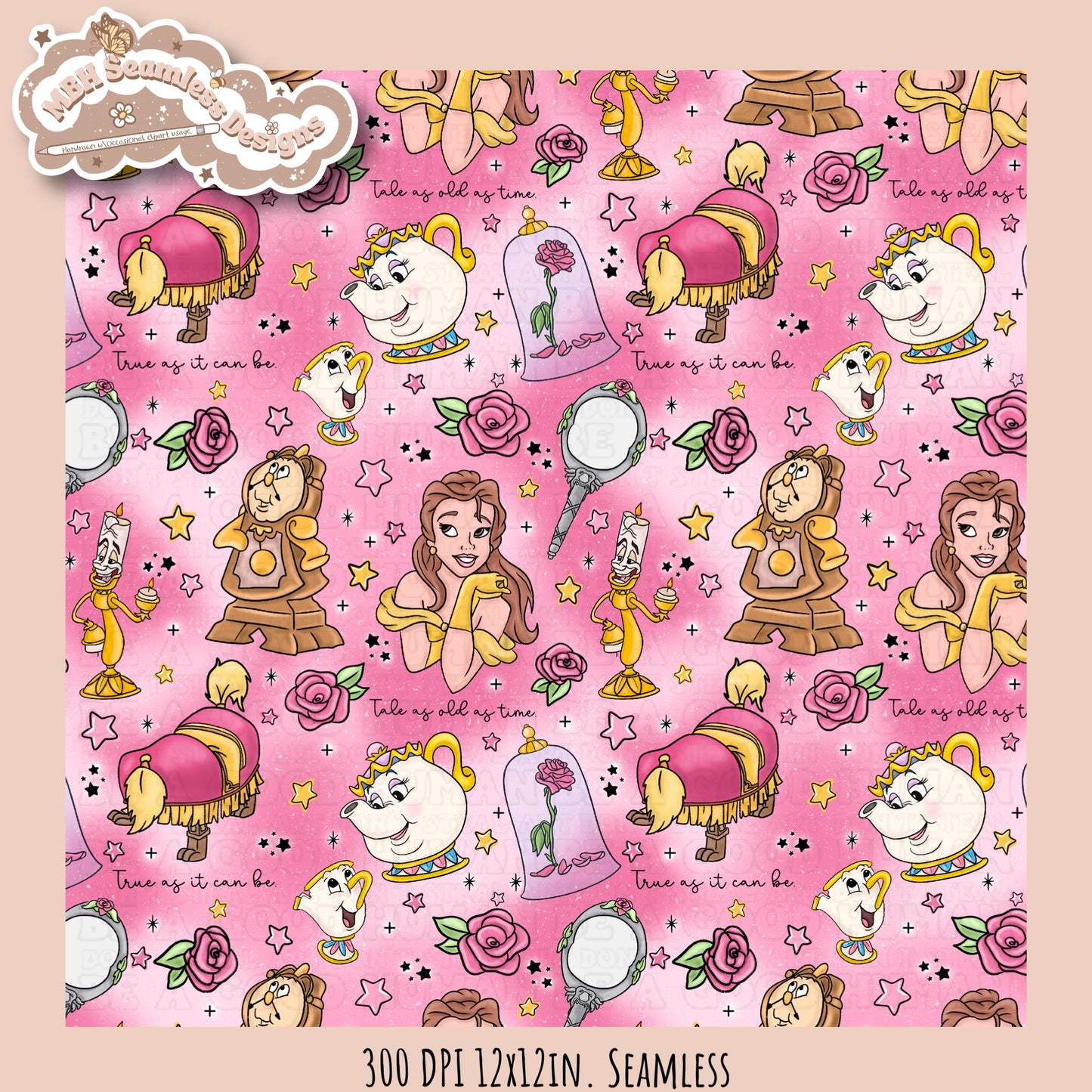 Belle and Beast Rose Floral Seamless Pattern & PNG