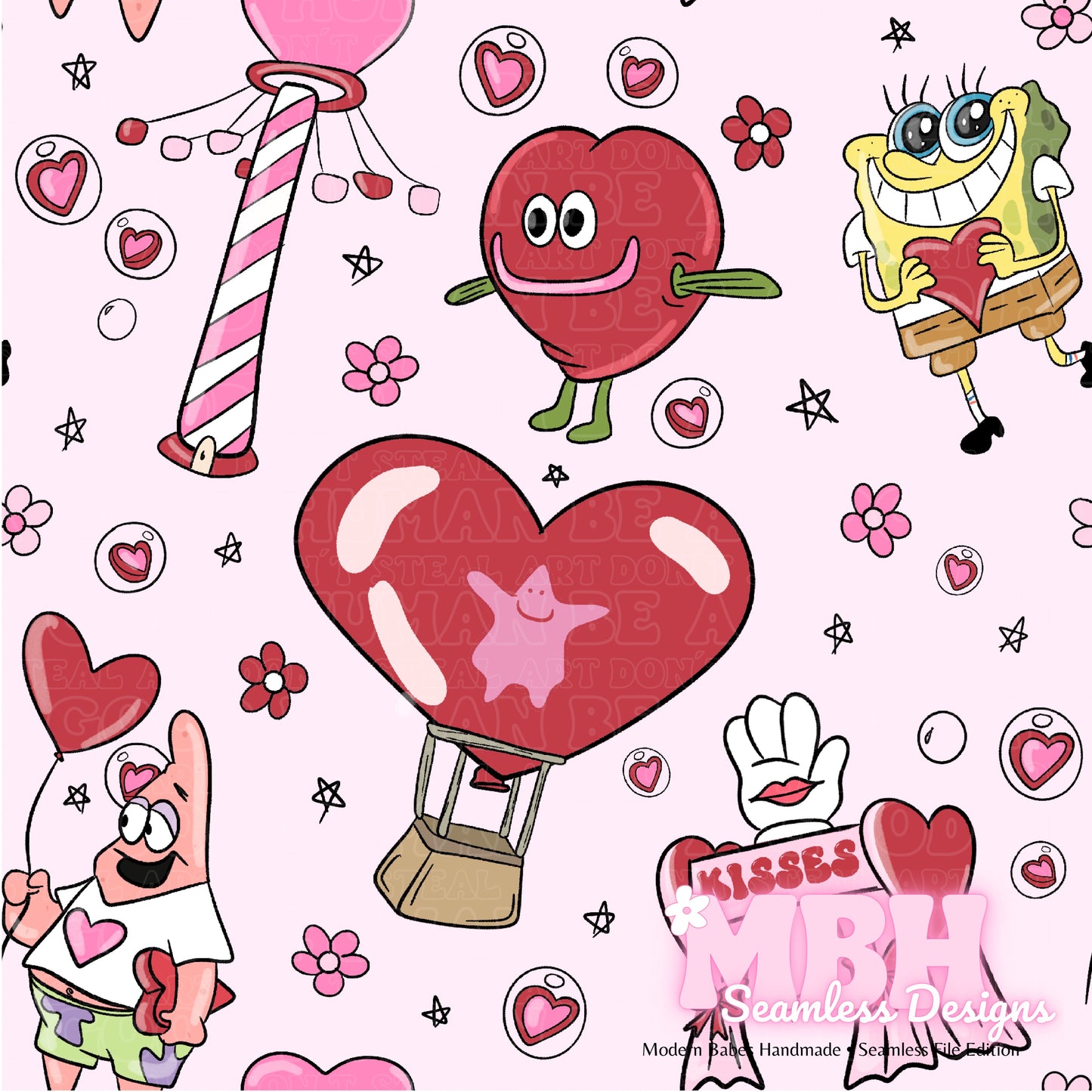 Spongebob Valentine’s Day Carnival Seamless Pattern