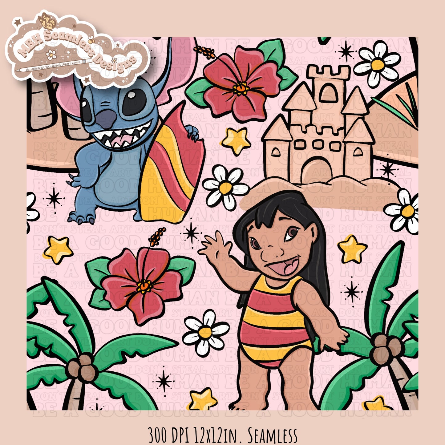 Lilo Stitch Beach Seamless Pattern & PNG MULTIPLE COLORWAY OPTIONS