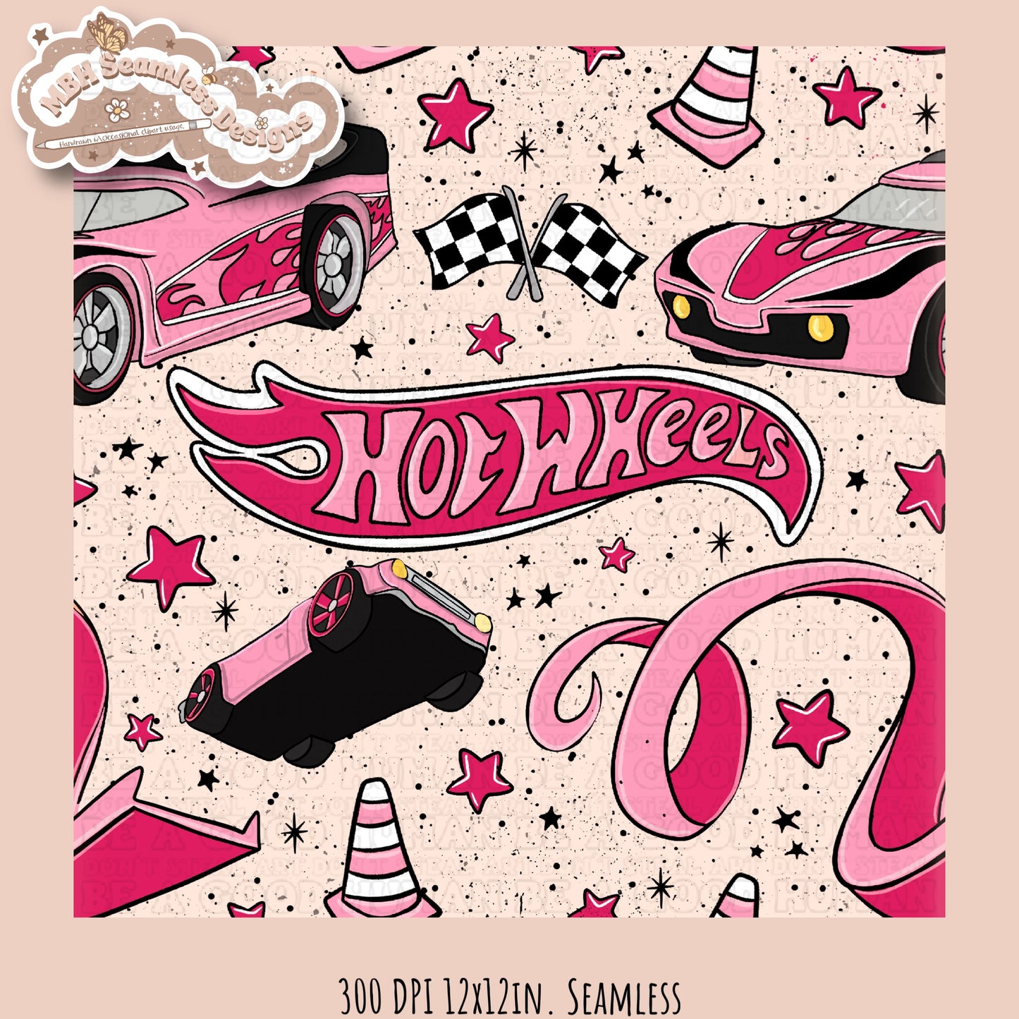 Girly Hot Wheels Seamless Pattern Multiple Colorways