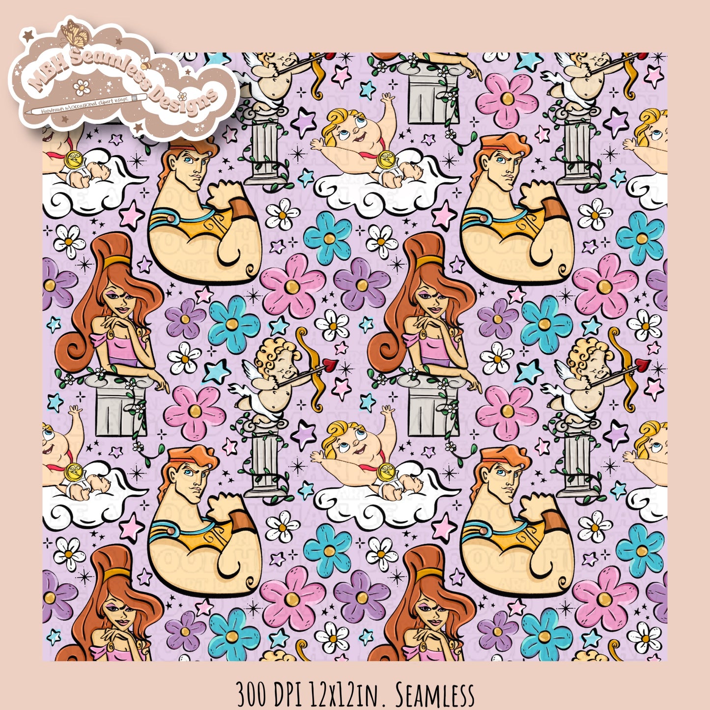 Floral Hercules Seamless Pattern & PNG Assorted Colorways