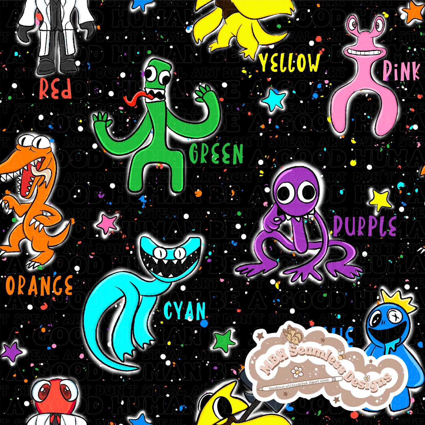 Rainbow Friends Spex Seamless Pattern & PNG MULTIPLE COLORWAYS