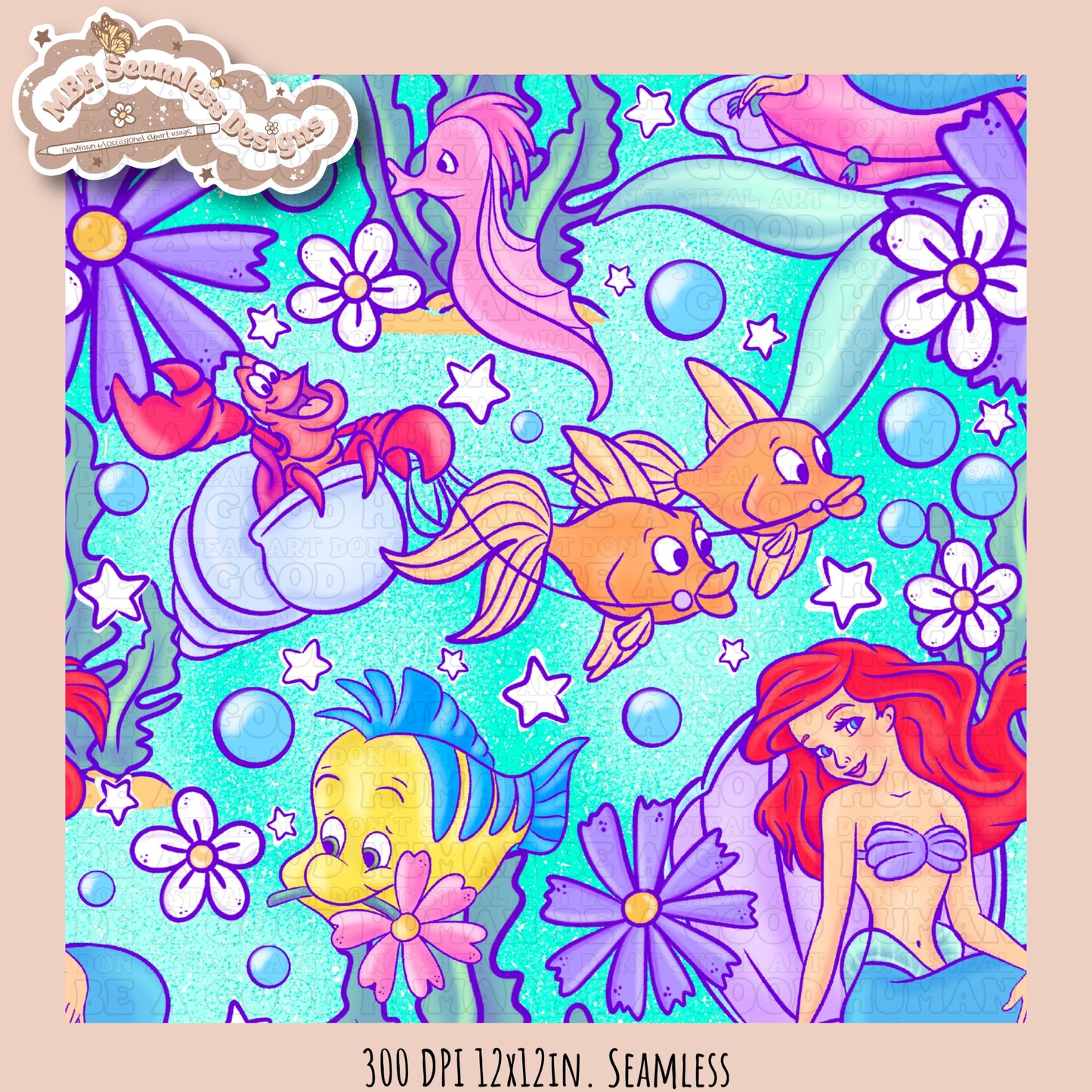 LIMITED EXCLUSIVE Starry Little Mermaid Seamless Pattern & PNG
