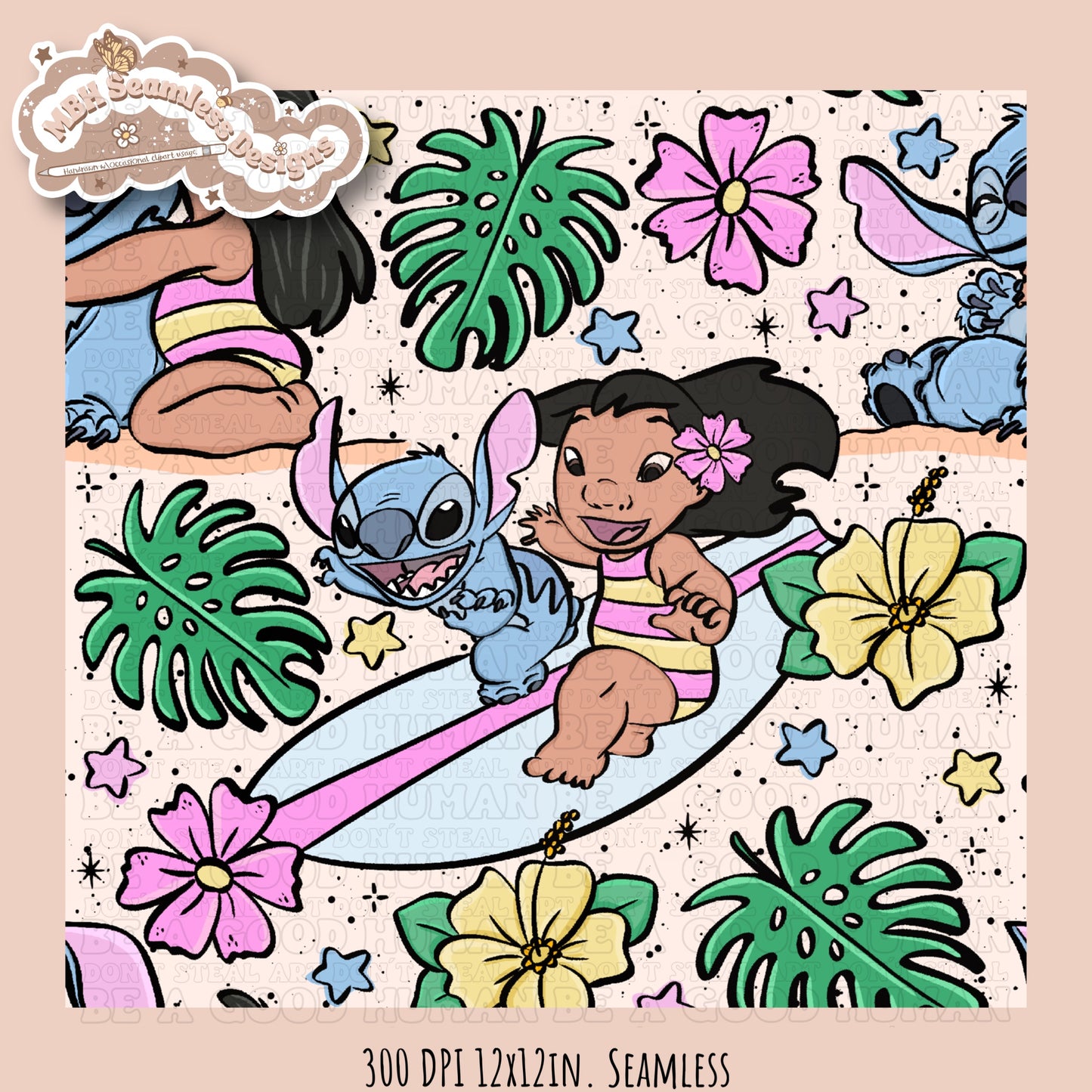 Lilo Stitch Summer Floral Seamless Pattern & PNG MULTIPLE COLORWAY OPTIONS