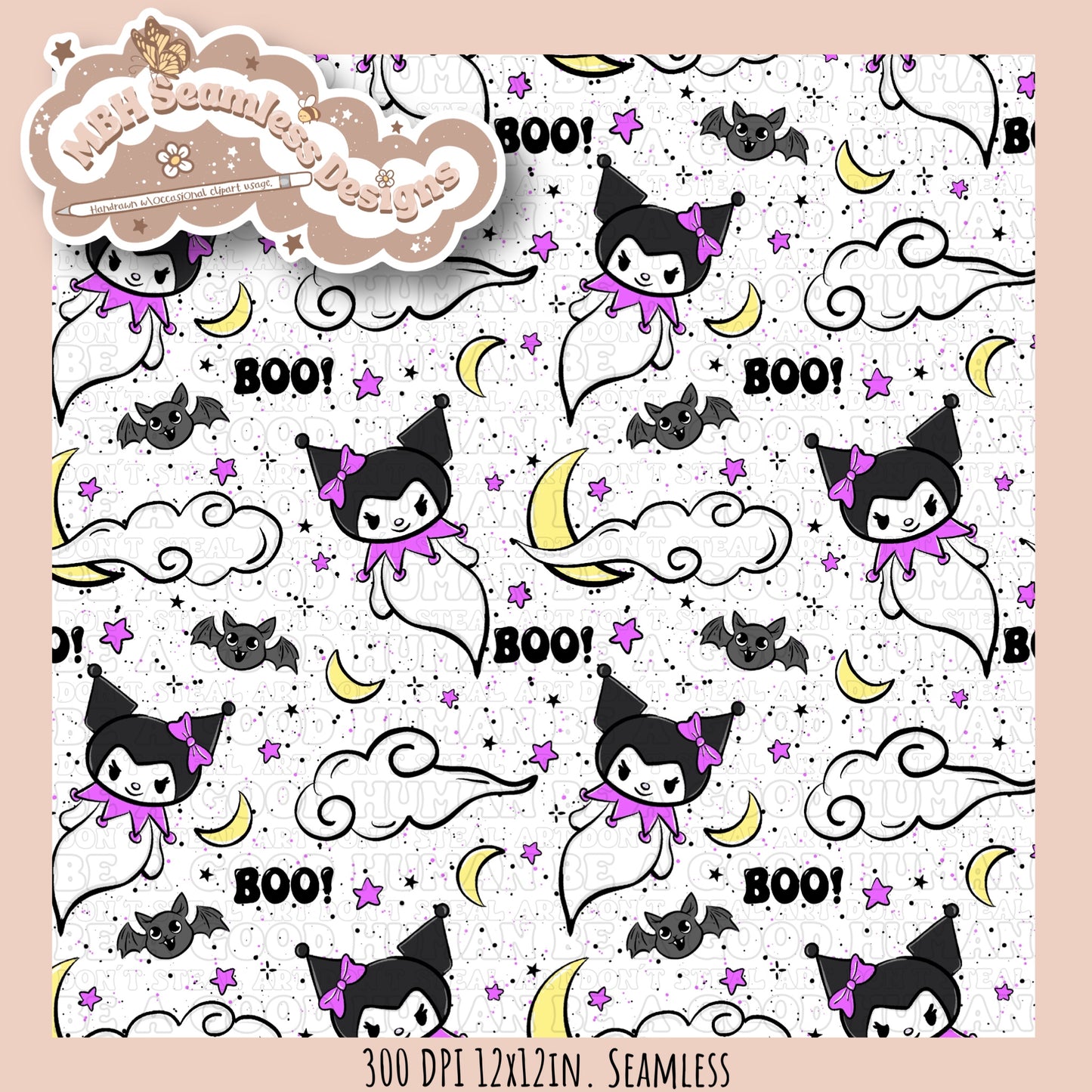Kuromi Ghost Seamless Pattern MULTIPLE COLORWAYS
