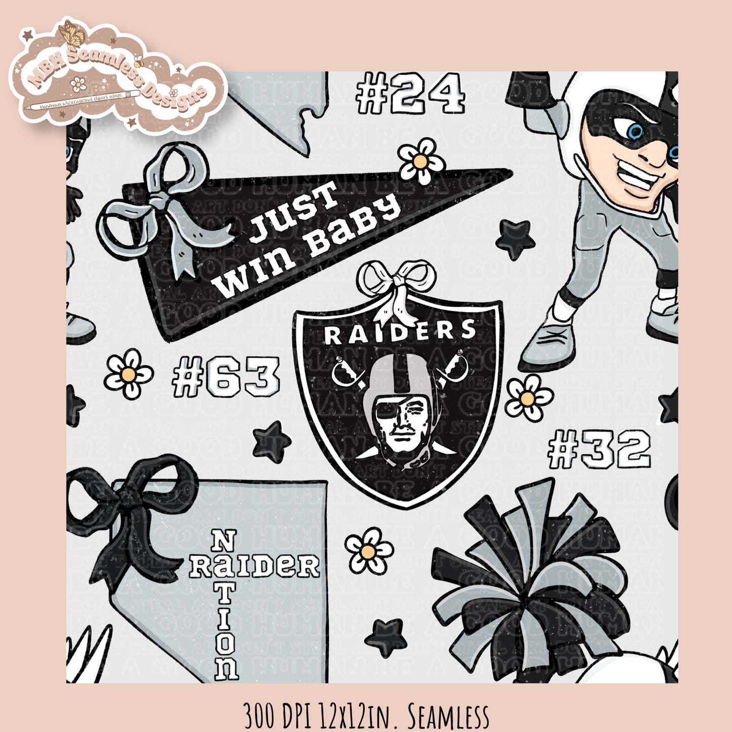 Raiders x Daisies Football Seamless Pattern // Assorted Colorways