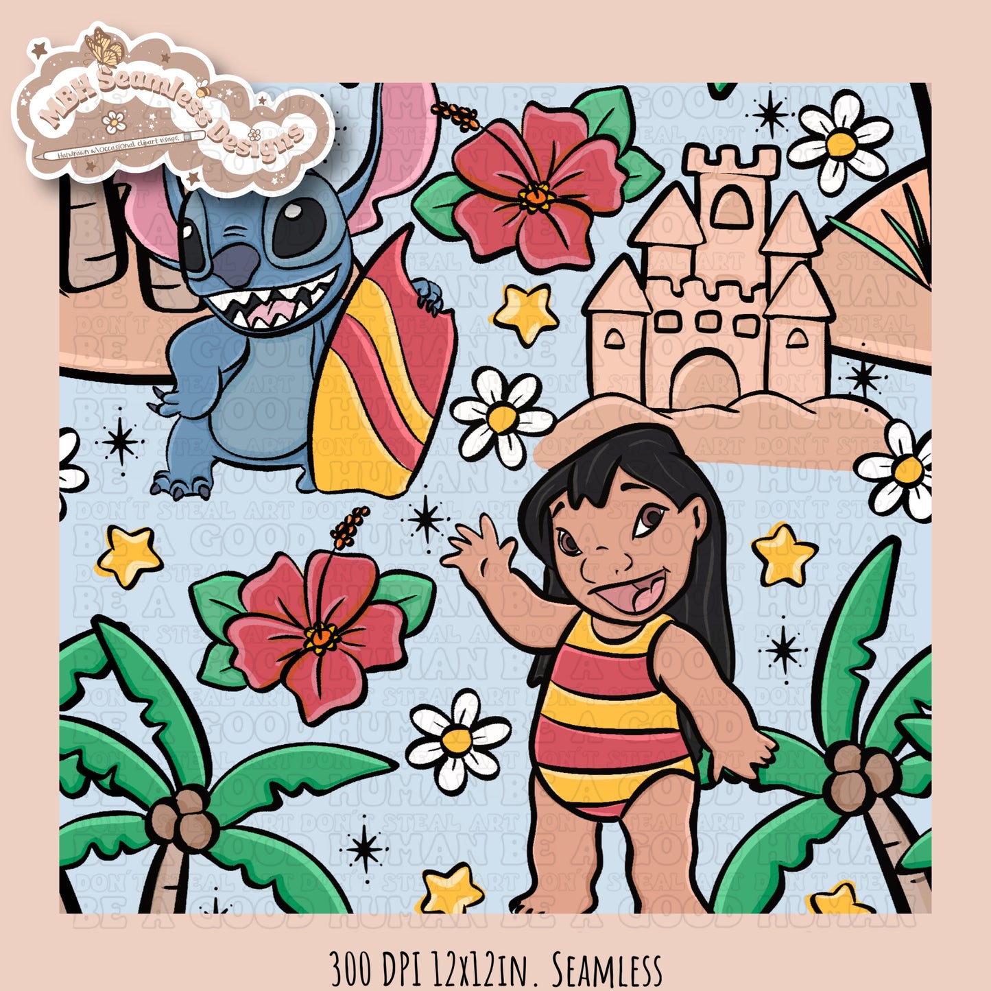 Lilo Stitch Beach Seamless Pattern & PNG MULTIPLE COLORWAY OPTIONS