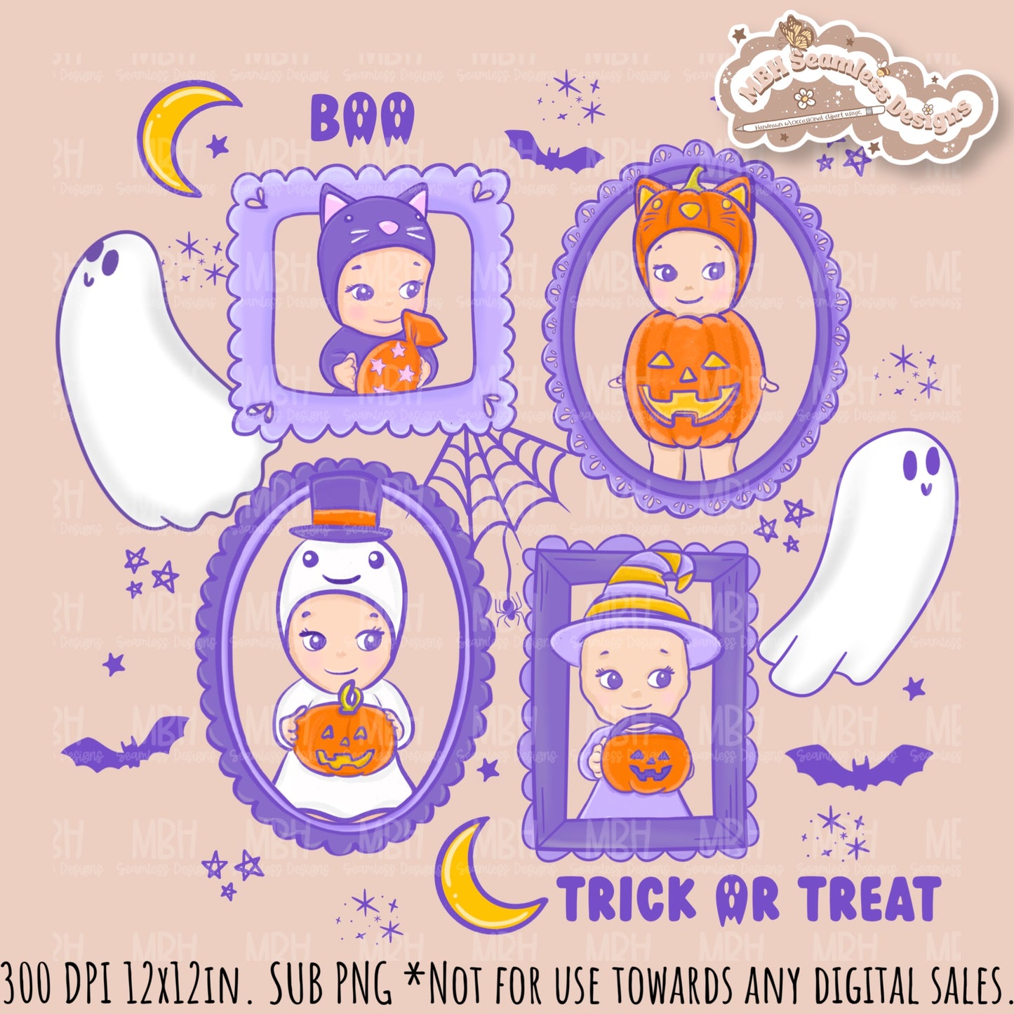 Sonny Angels Spooky Frames Seamless Pattern // PNG // Assorted Colorway Options