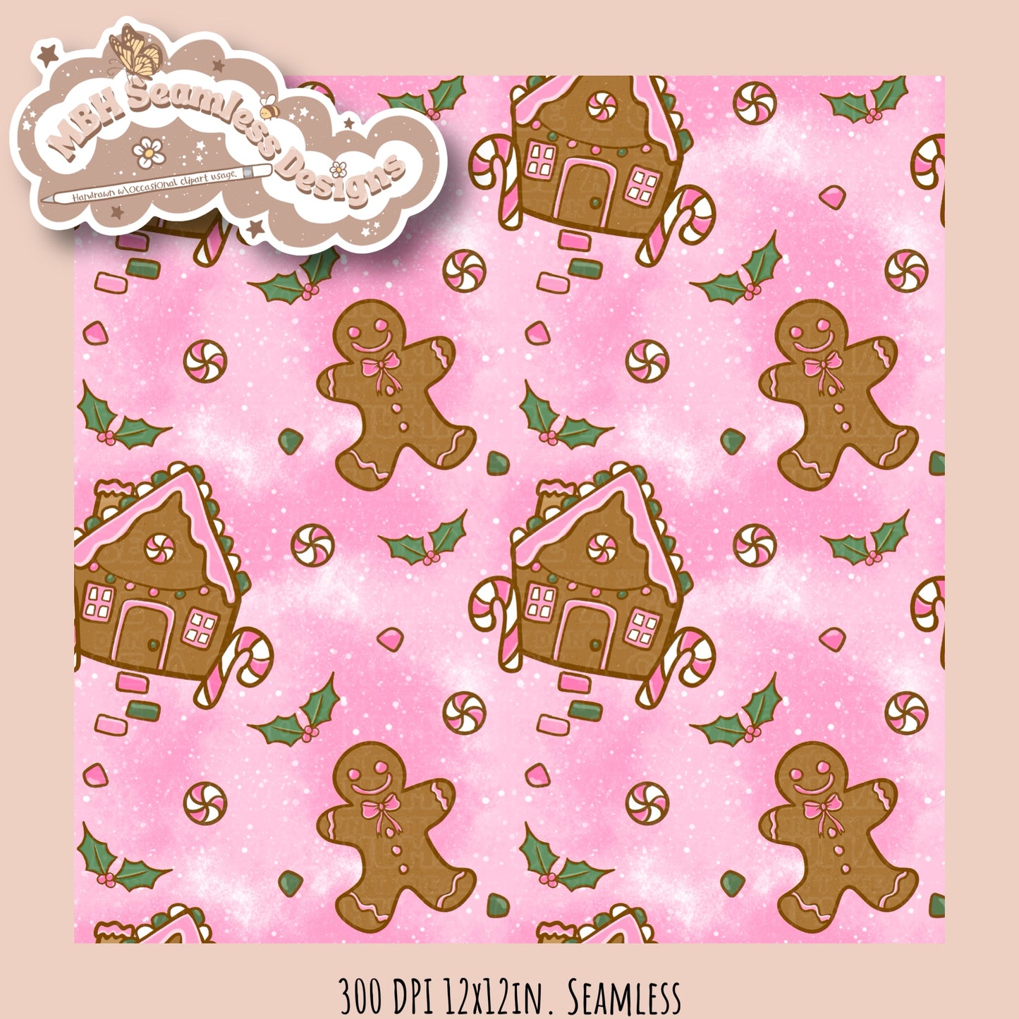 Pink Gingerbread Seamless MULTIPLE COLORWAYS
