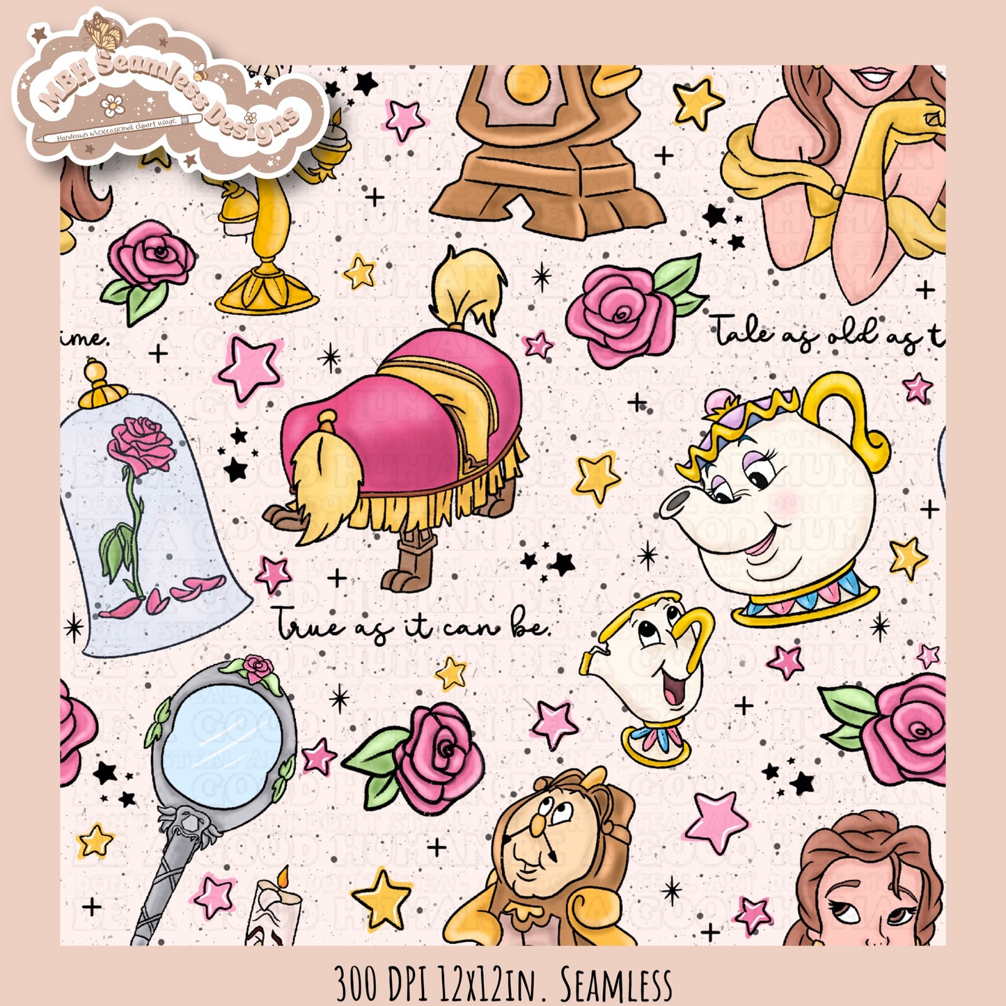 Belle and Beast Rose Floral Seamless Pattern & PNG