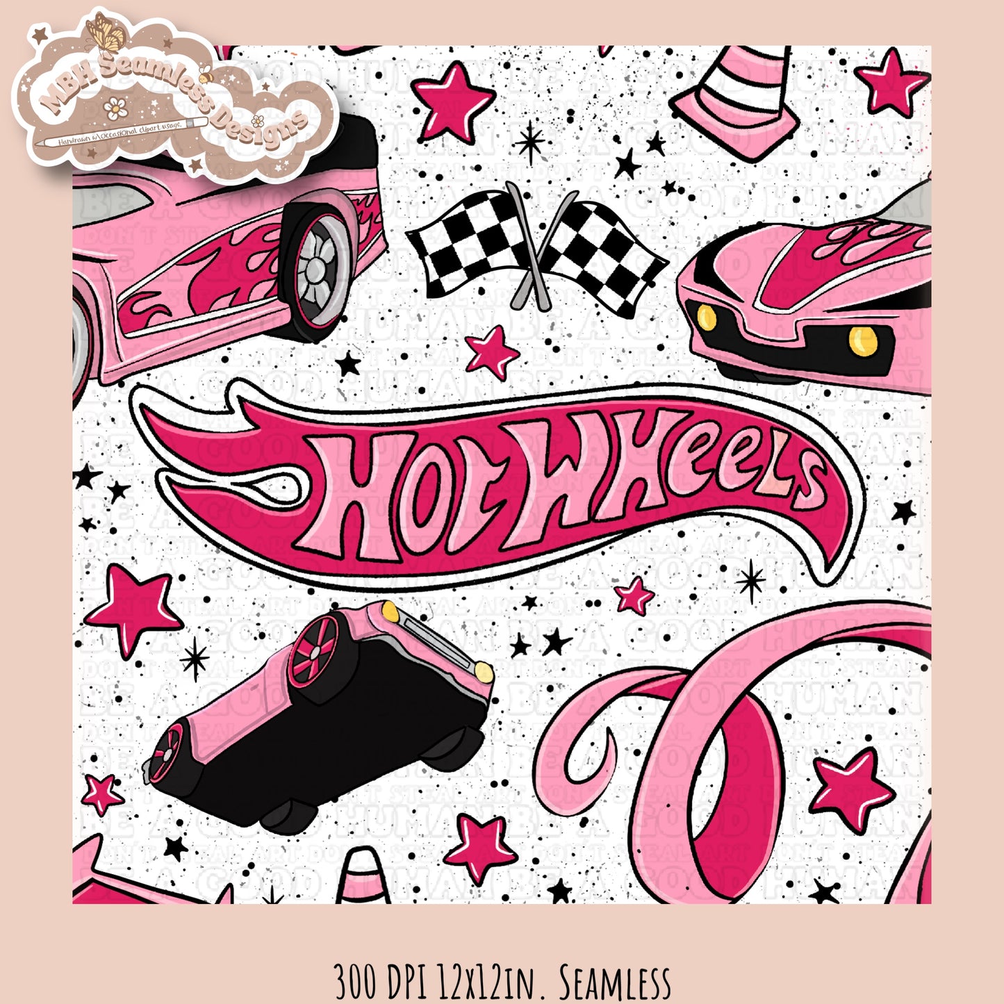 Girly Hot Wheels Seamless Pattern Multiple Colorways