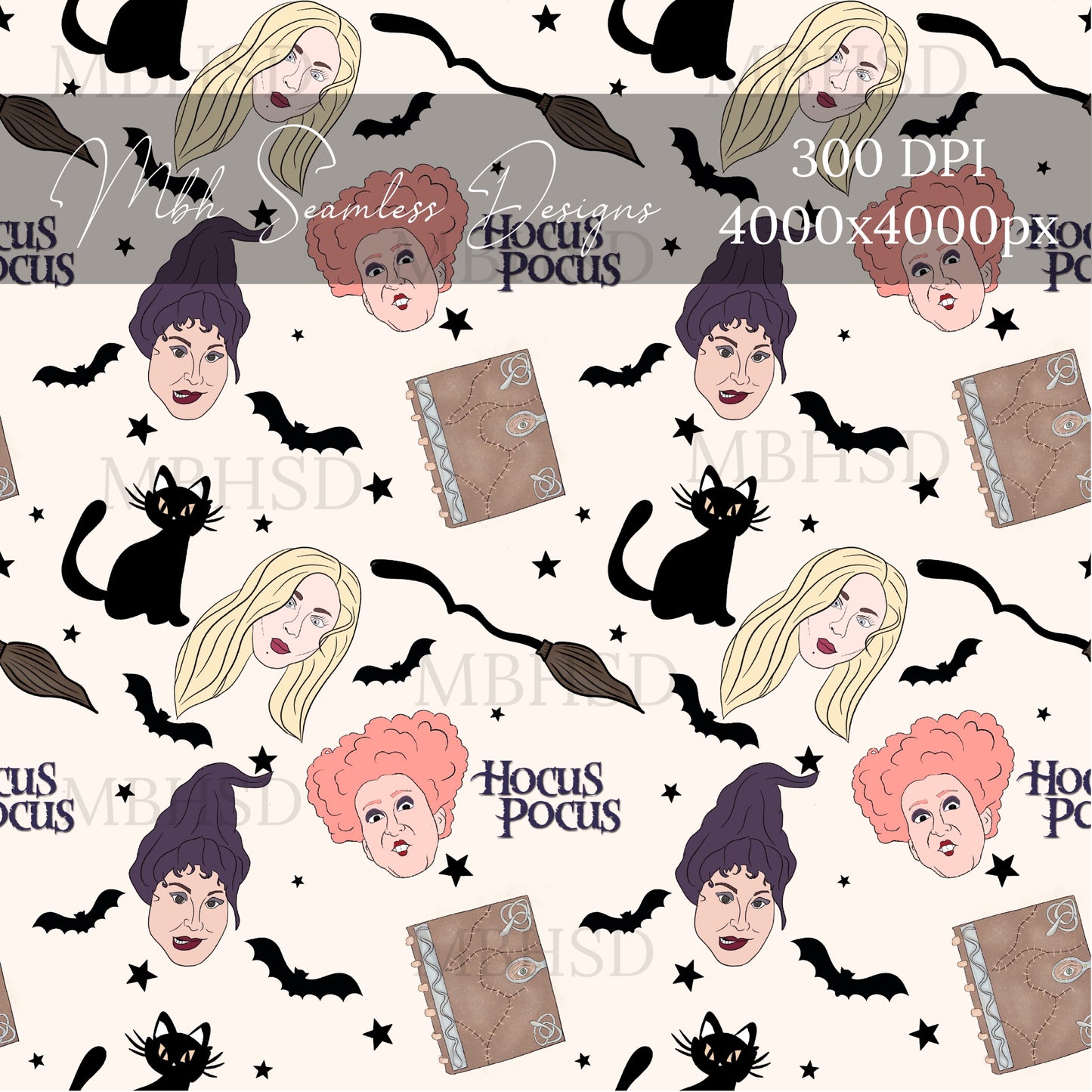Hocus Pocus Batty 2 Colors Seamless Pattern