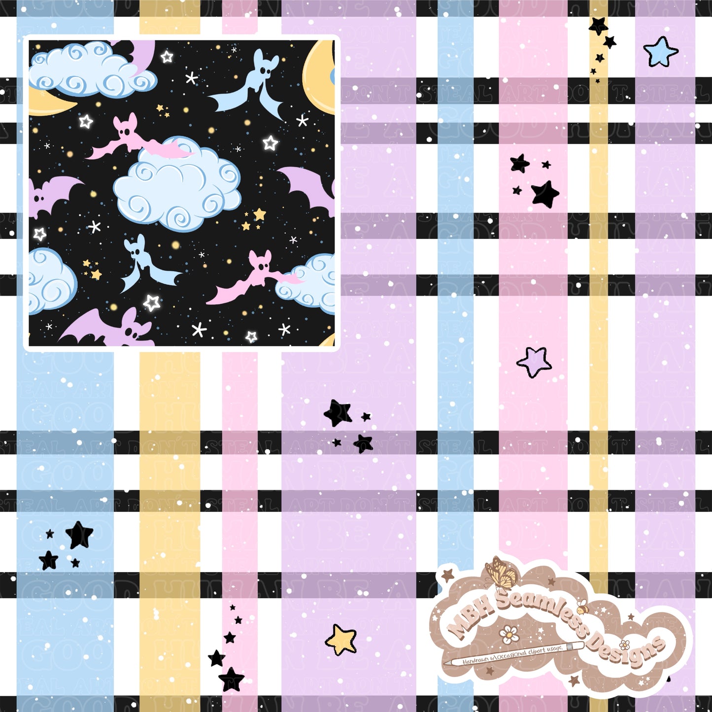 Midnight Pastel Bats Seamless Pattern // COORDS