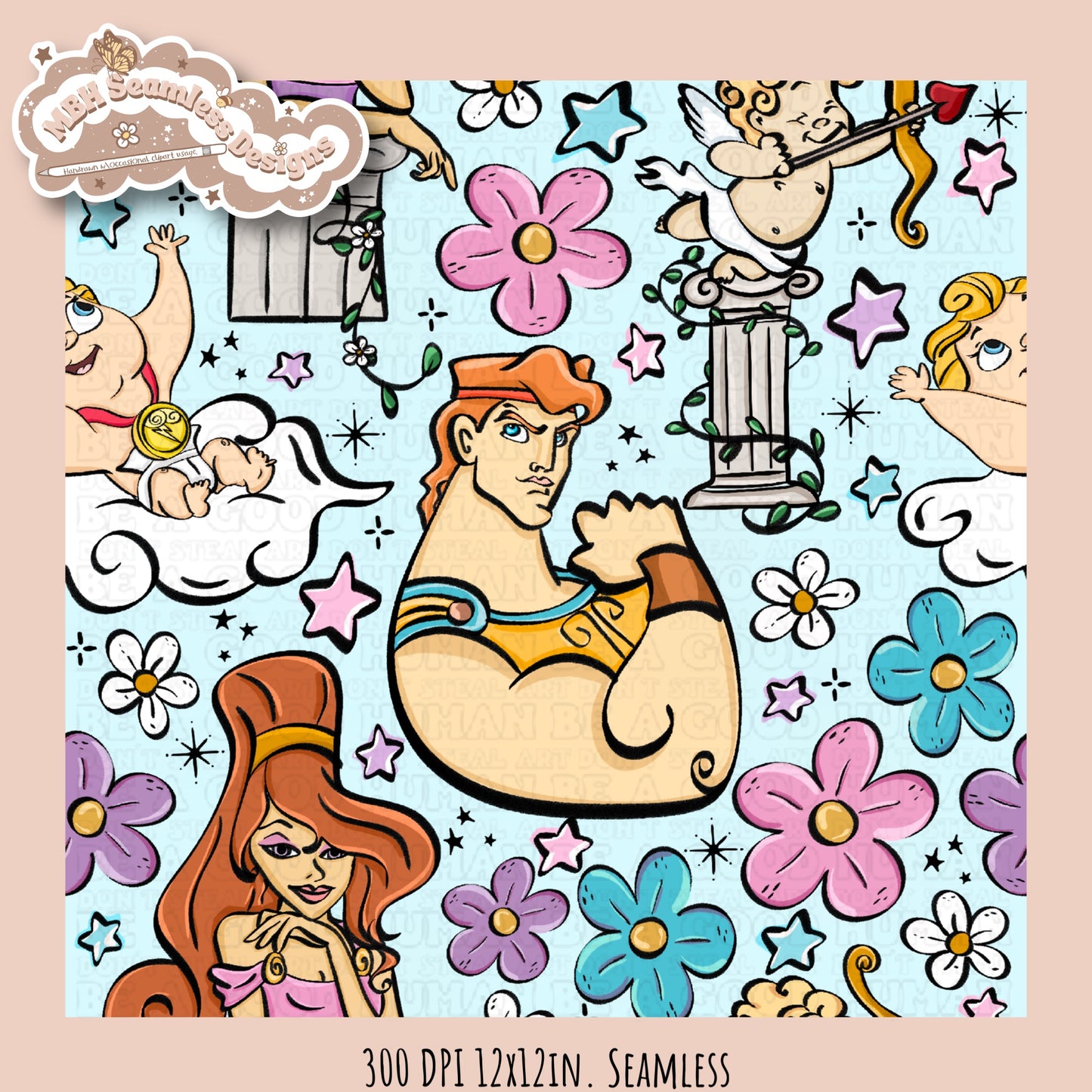 Floral Hercules Seamless Pattern & PNG Assorted Colorways