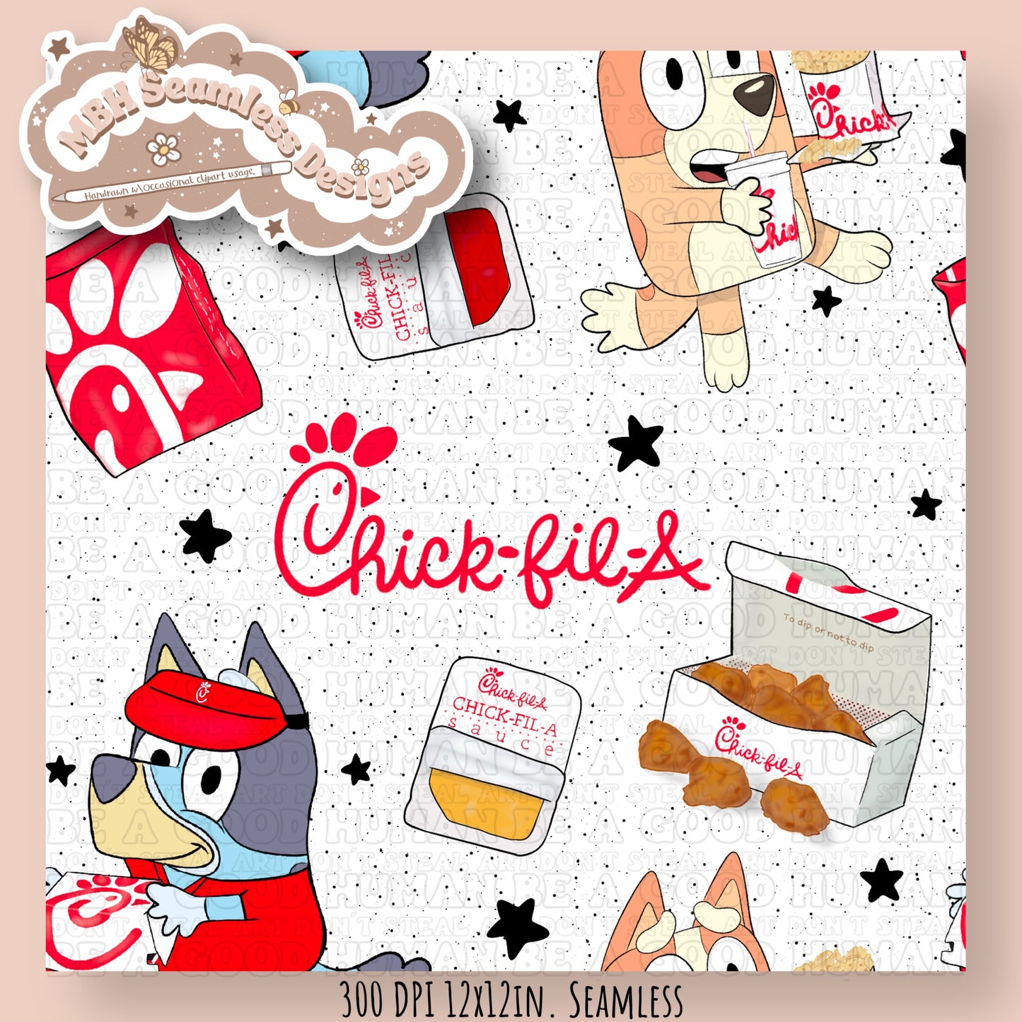 WHITE Heeler Chic Fil A Seamless Pattern
