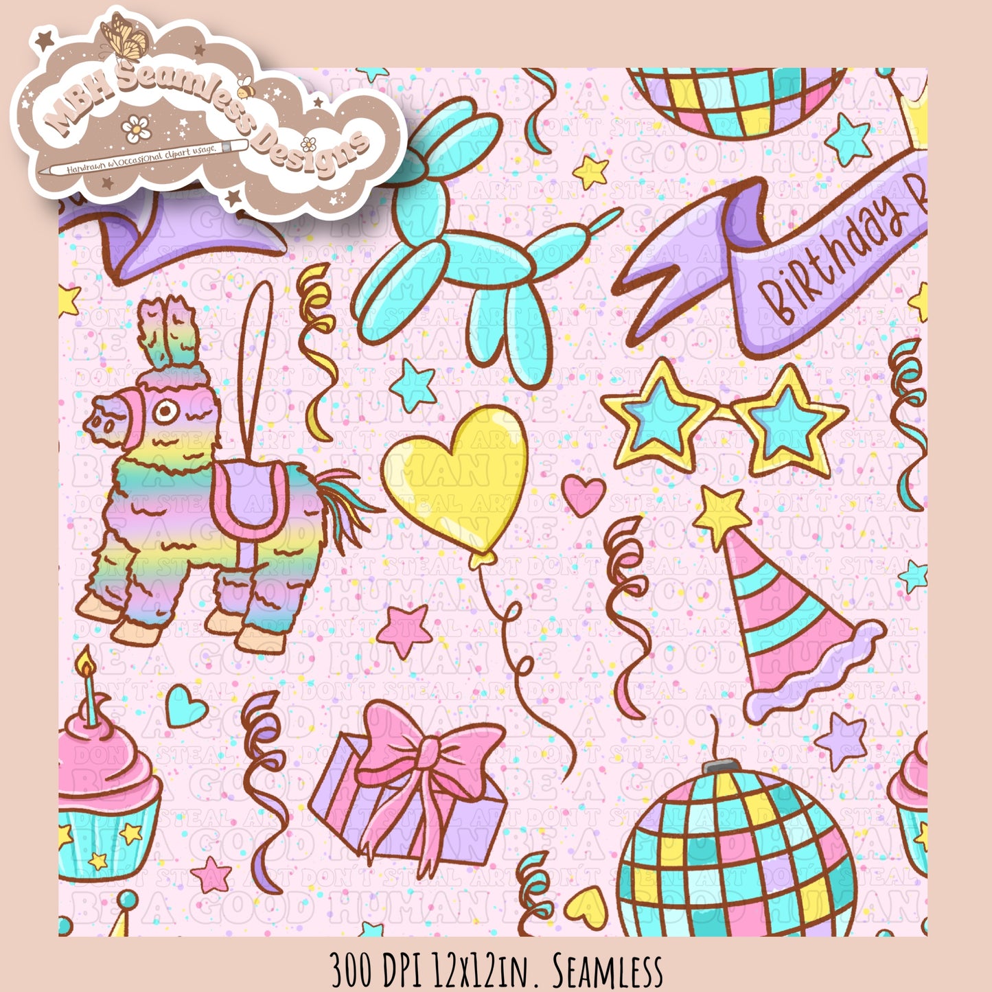 Girly Birthday Babe Seamless Pattern & PNG MULTIPLE COLORWAY OPTIONS