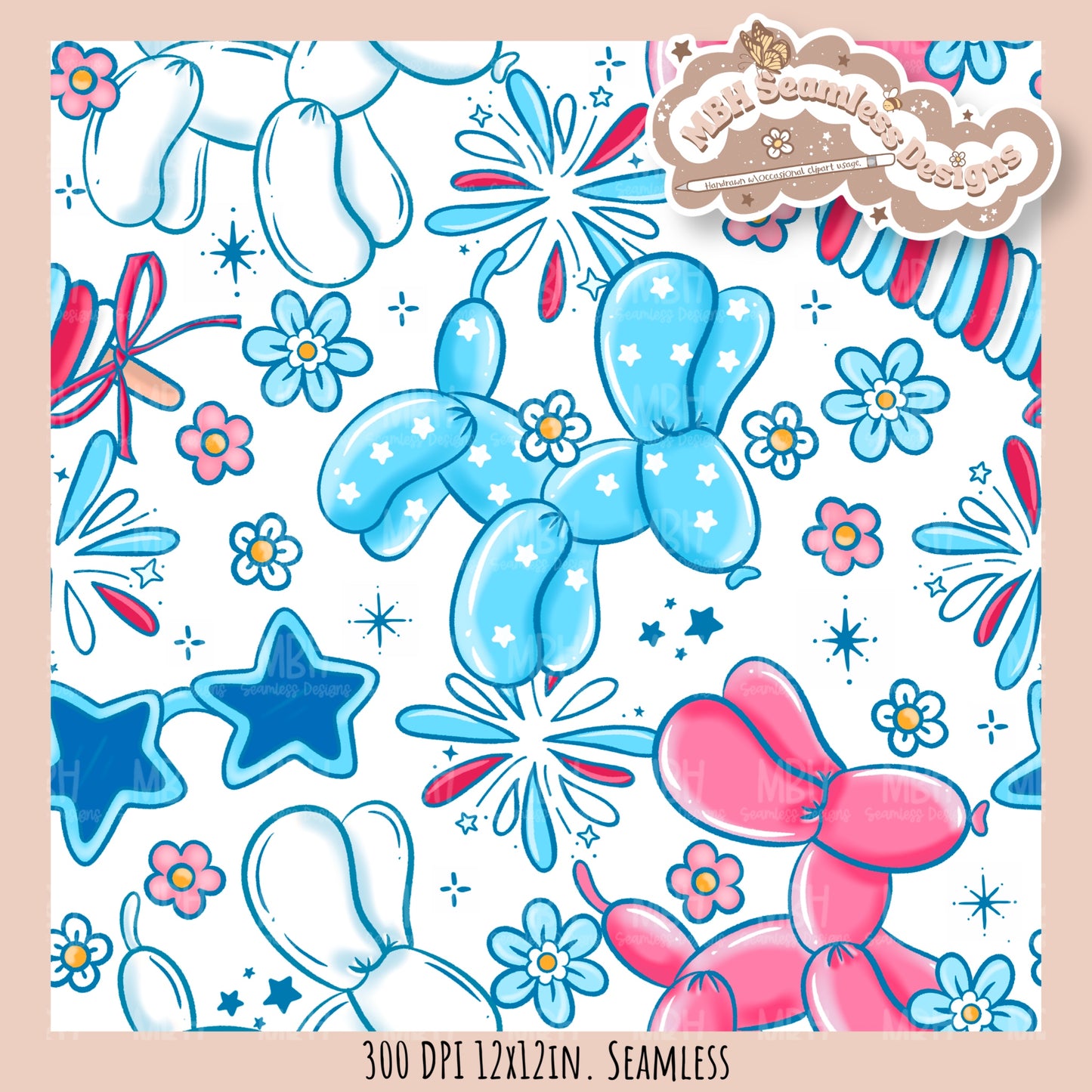 Floral FOJ Dog Balloons Seamless Pattern // MULTIPLE COLORWAY OPTIONS