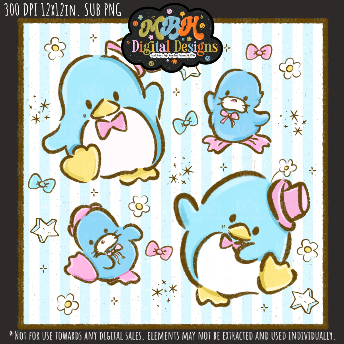 TuxedoSam Seamless Pattern // PNG // Assorted Colorways