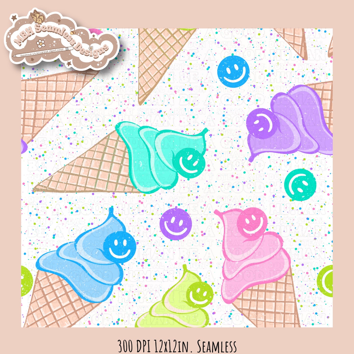 Speckled Ice Cream Smilies Seamless Pattern • Multiple Colorway Options