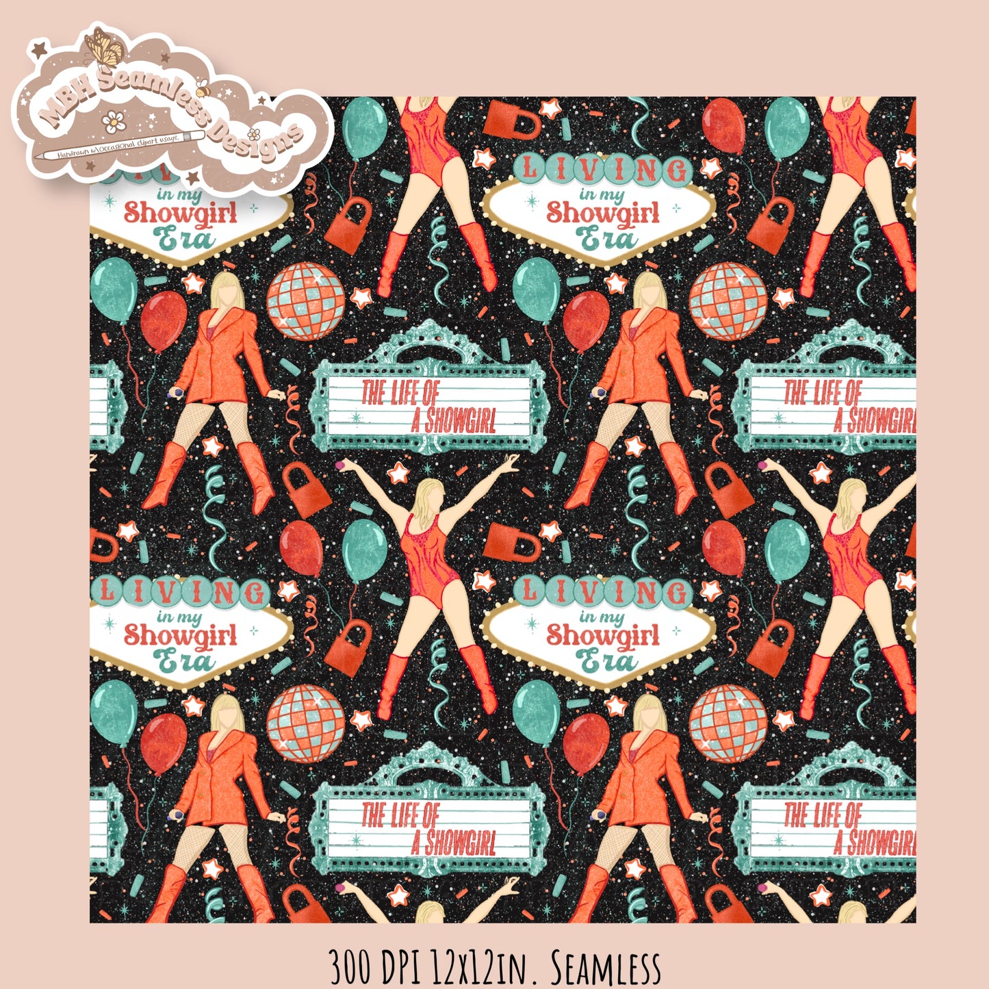 TS12 Showgirl Seamless Pattern // PNG // Assorted Colorway Options
